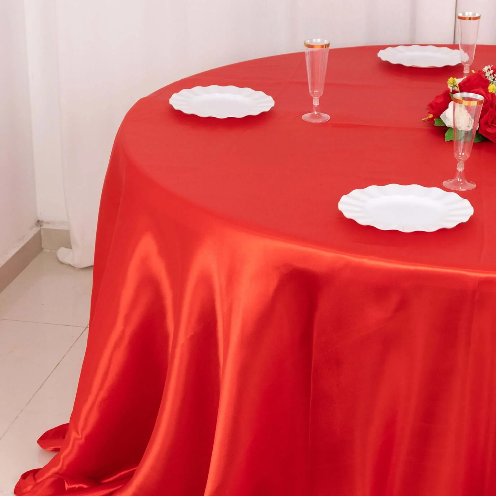 Satin Round Tablecloth 132" Red - Seamless Table Cover - Image 5