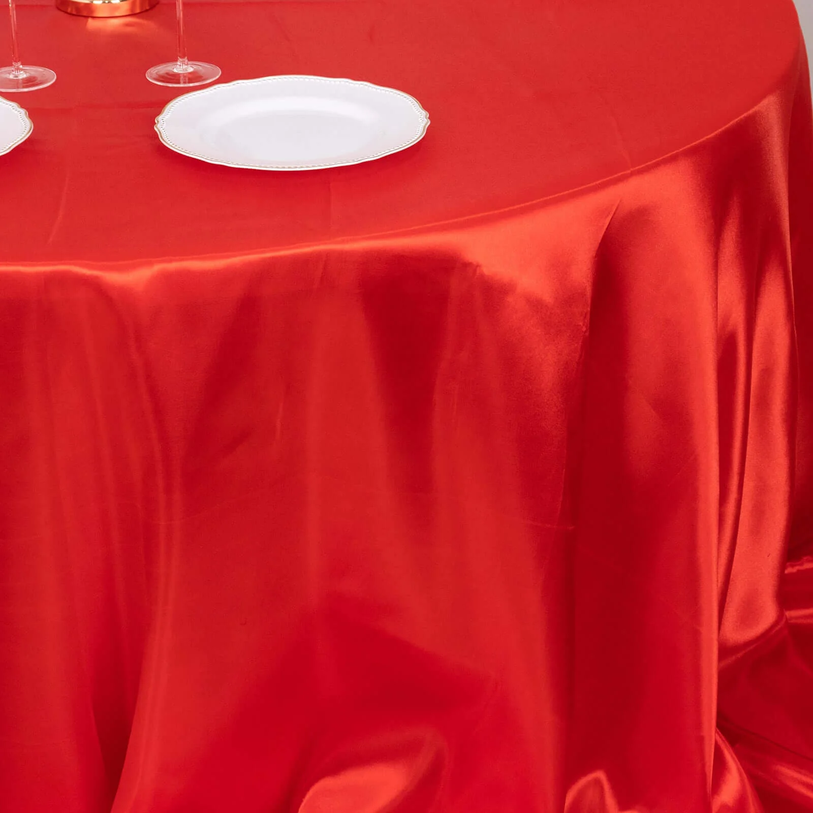 Satin Round Tablecloth 132" Red - Seamless Table Cover - Image 6