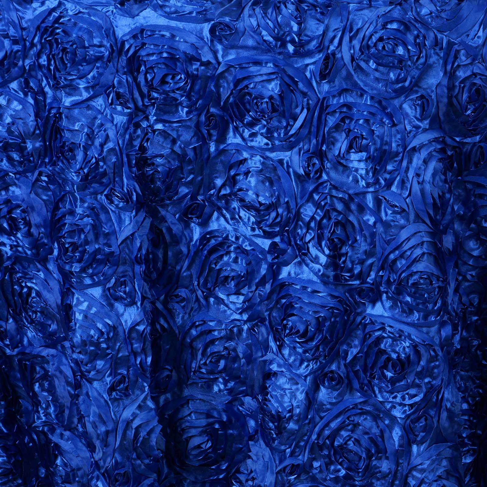 Satin Round Tablecloth 132" Royal Blue with Grandiose 3D Rosette Design - Seamless Table Cover - Image 5