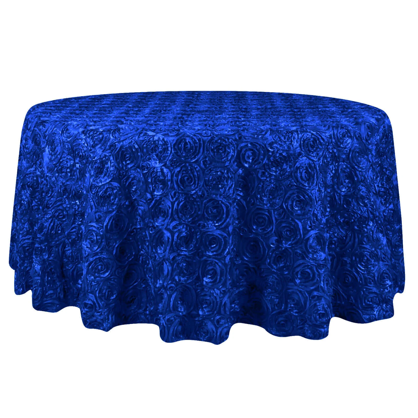 Satin Round Tablecloth 132" Royal Blue with Grandiose 3D Rosette Design - Seamless Table Cover - Image 7