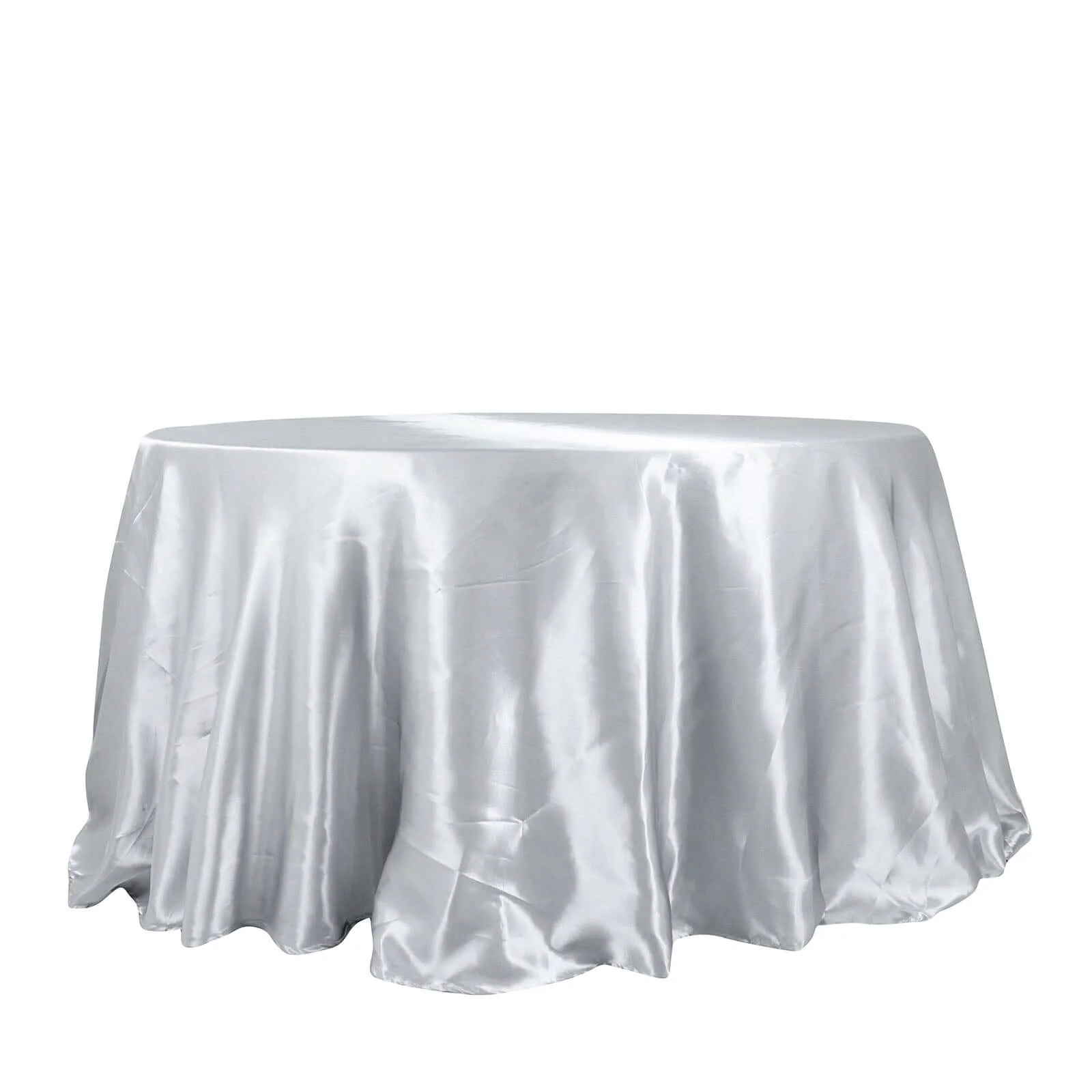 Satin Round Tablecloth 132" Silver - Seamless Table Cover - Image 6