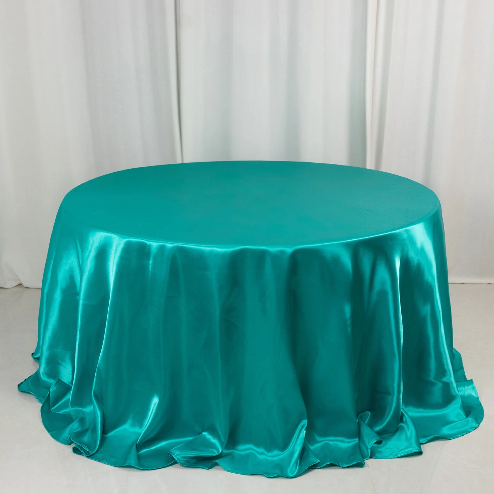 Satin Round Tablecloth 132" Turquoise - Seamless Table Cover