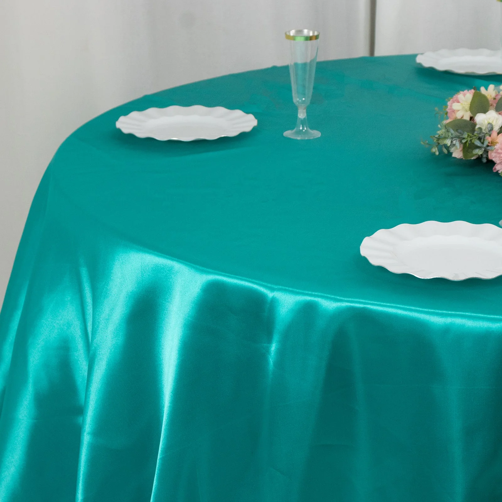 Satin Round Tablecloth 132" Turquoise - Seamless Table Cover - Image 6