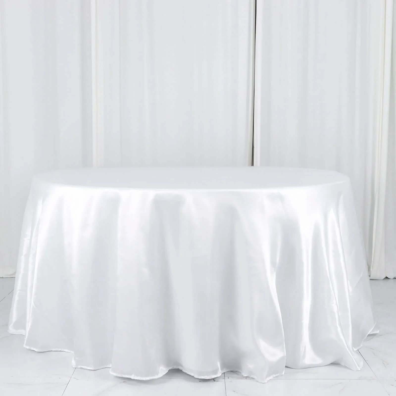 Satin Round Tablecloth 132" White - Classy Seamless Table Cover for Weddings & Events