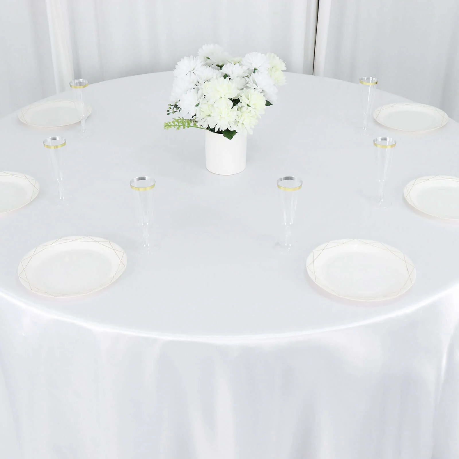 Satin Round Tablecloth 132" White - Classy Seamless Table Cover for Weddings & Events - Image 5