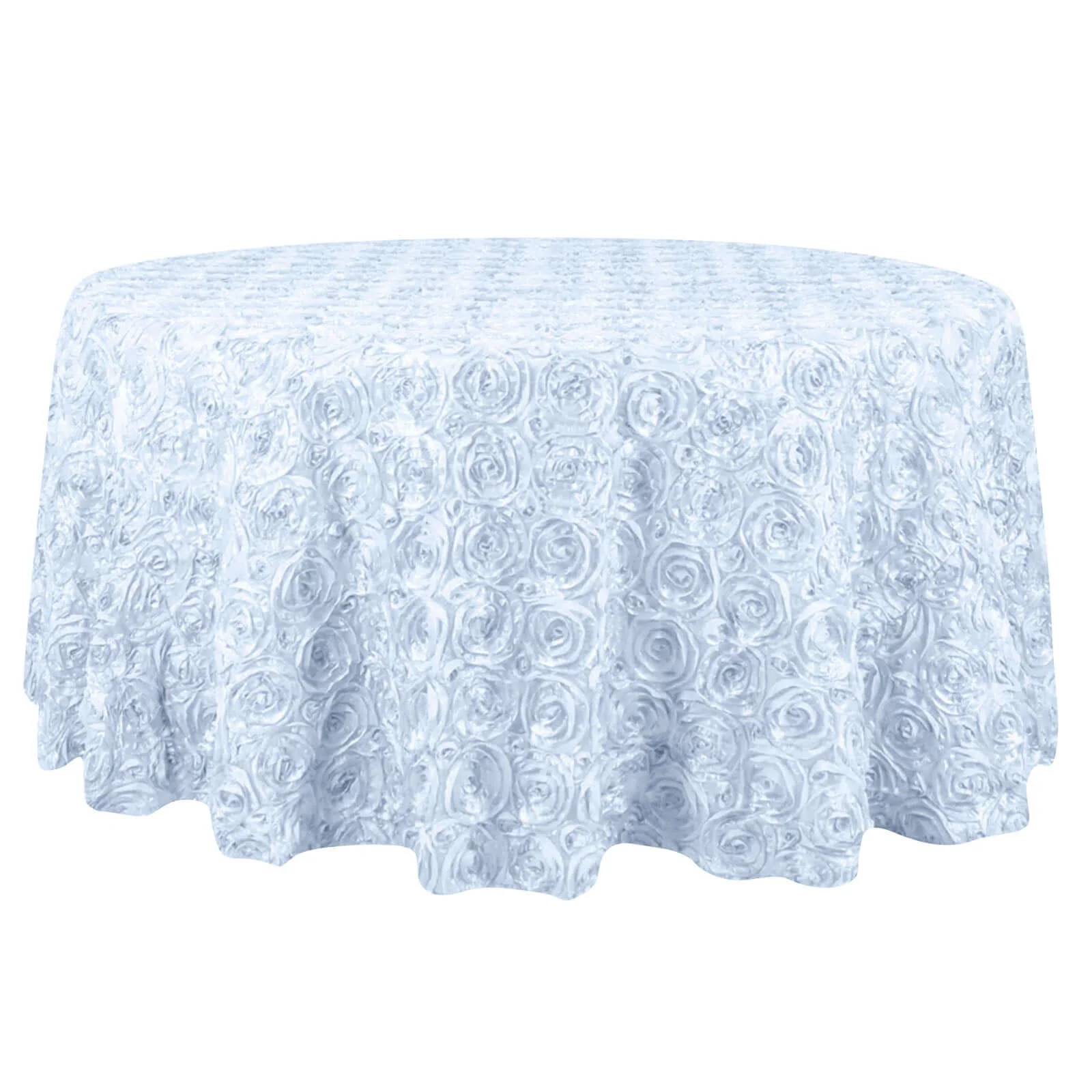 Satin Round Tablecloth 132" White with Grandiose 3D Rosette Design - Seamless Decor for Upscale Celebrations - Image 7