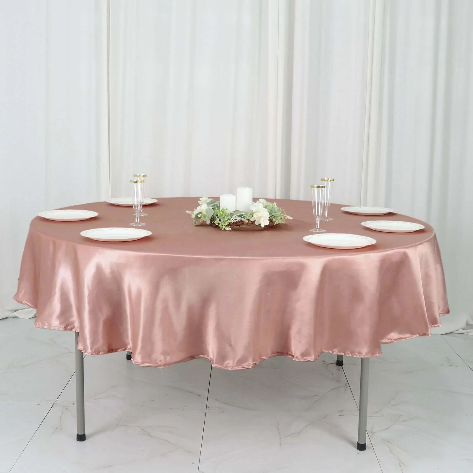 Satin Round Tablecloth 90" Dusty Rose - Smooth & Durable Table Cover - Image 2