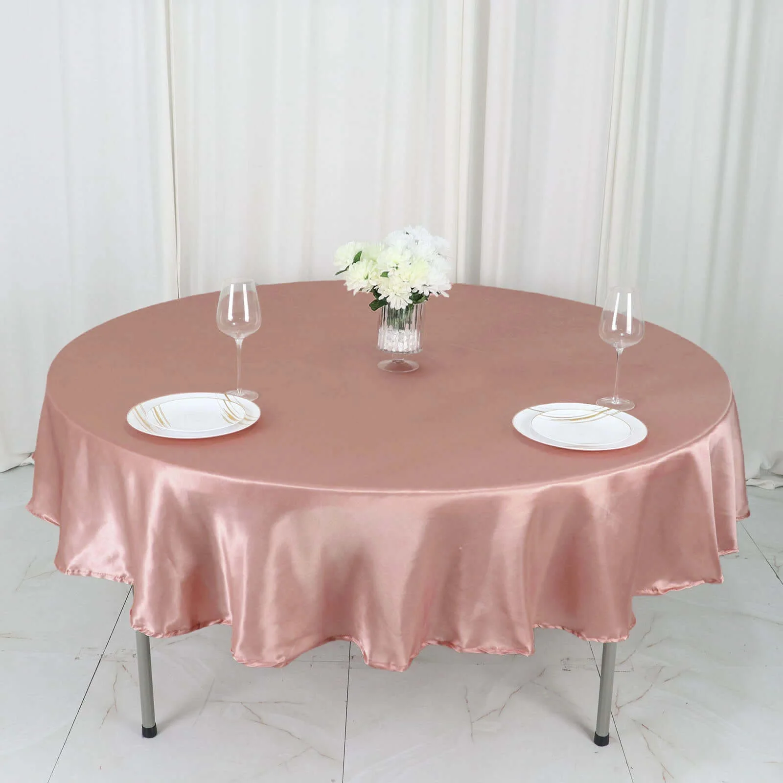 Satin Round Tablecloth 90" Dusty Rose - Smooth & Durable Table Cover - Image 6