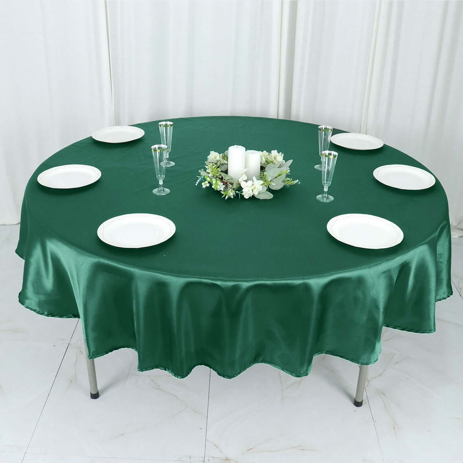 Satin Round Tablecloth 90" Hunter Emerald Green - Smooth & Durable Table Cover - Image 11