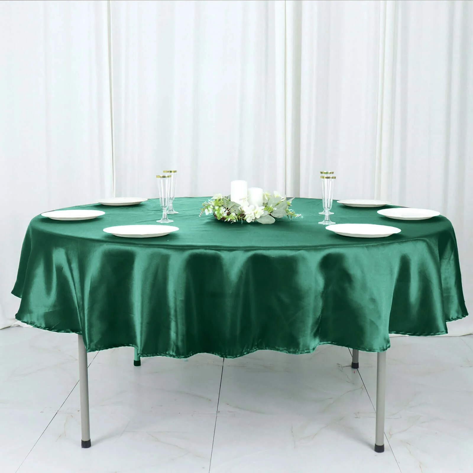 Satin Round Tablecloth 90" Hunter Emerald Green - Smooth & Durable Table Cover - Image 3