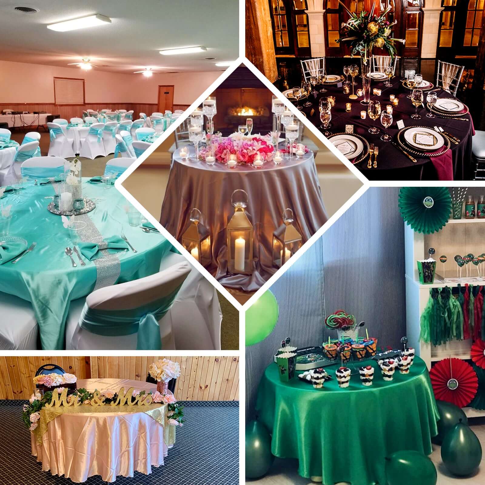 Satin Round Tablecloth 90" Hunter Emerald Green - Smooth & Durable Table Cover - Image 5