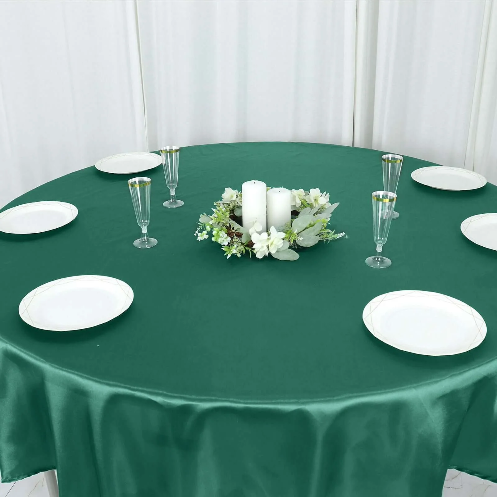 Satin Round Tablecloth 90" Hunter Emerald Green - Smooth & Durable Table Cover - Image 7