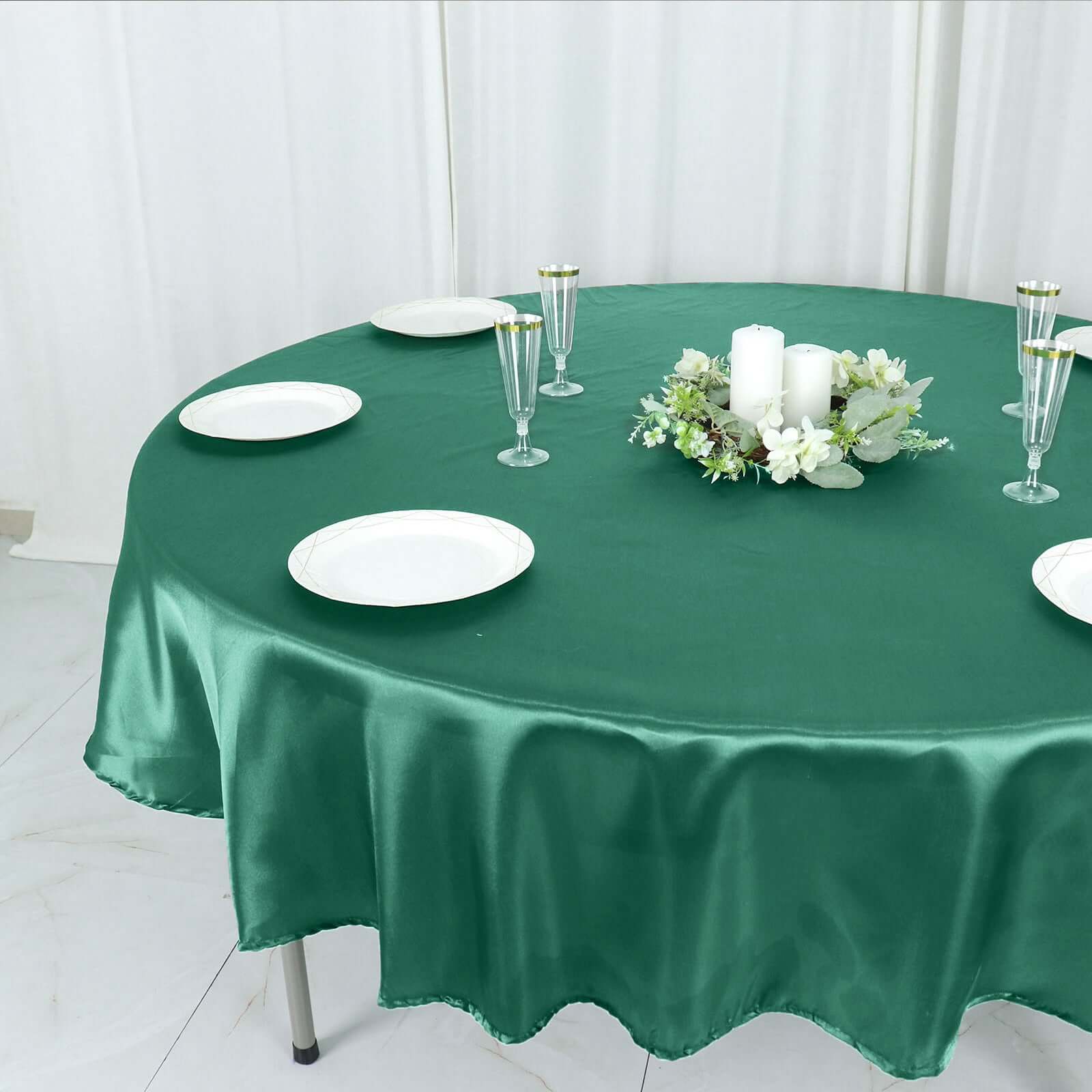 Satin Round Tablecloth 90" Hunter Emerald Green - Smooth & Durable Table Cover - Image 9