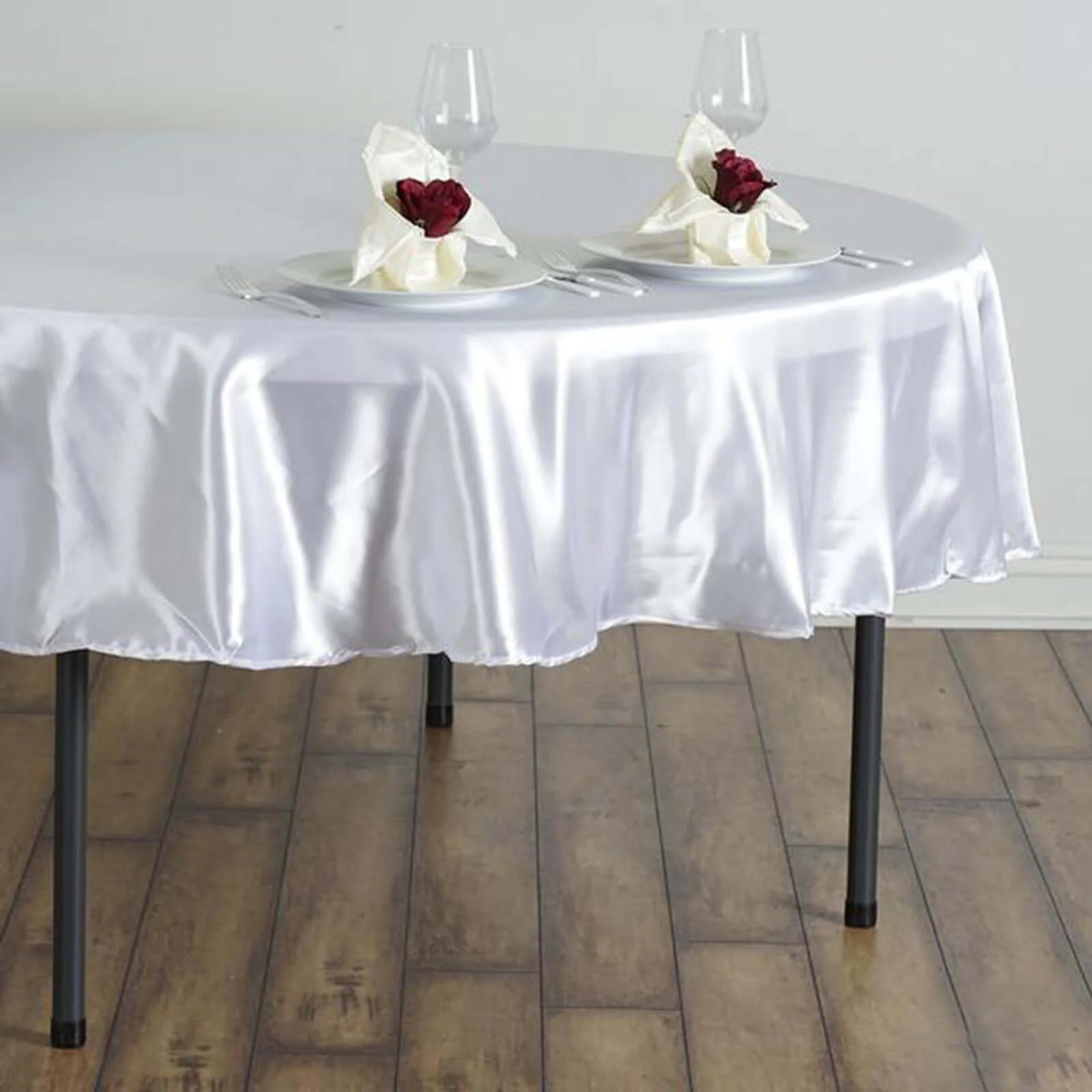 Satin Round Tablecloth 90" White - Smooth and Durable Table Cover for Weddings & Events - Image 2