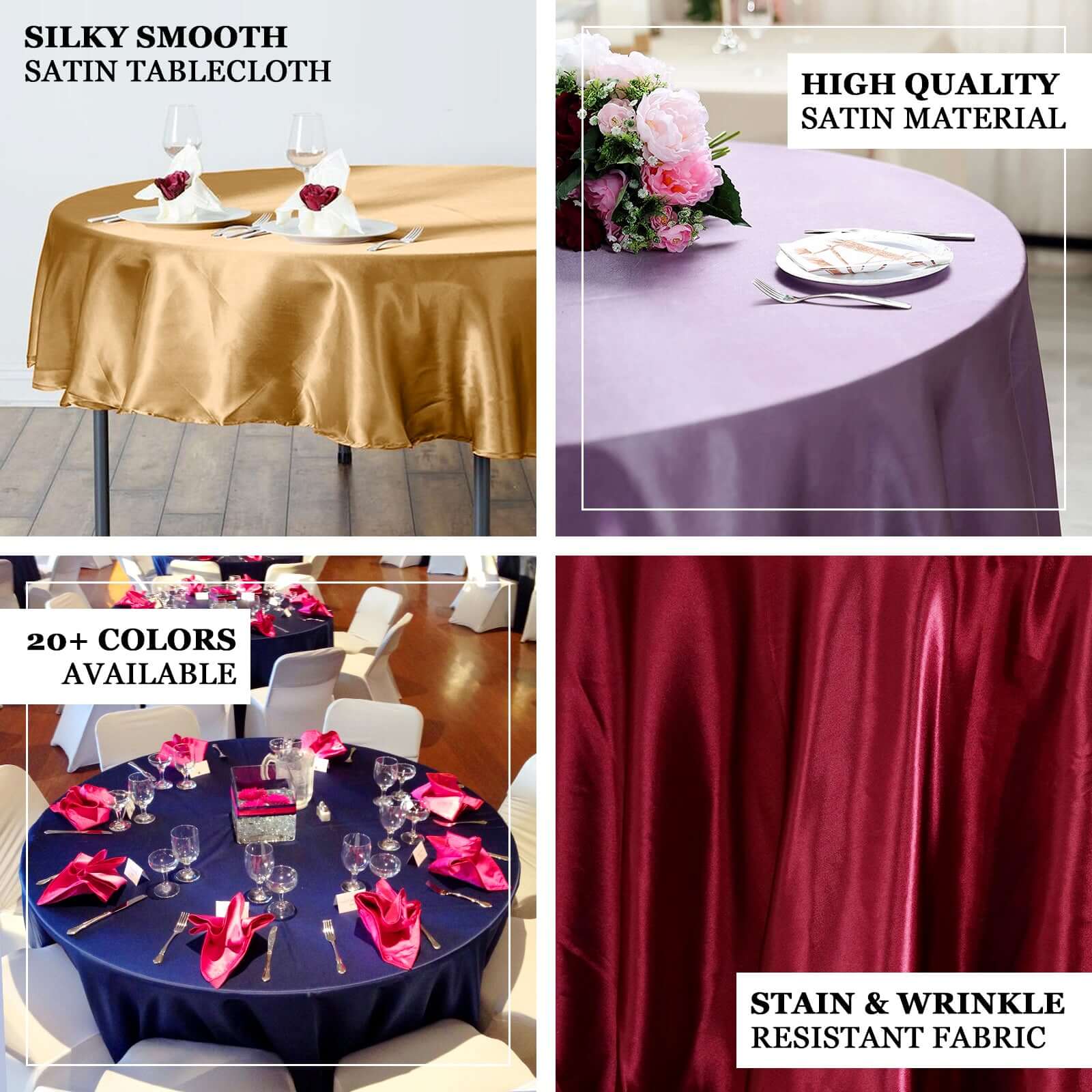 Satin Round Tablecloth 90" White - Smooth and Durable Table Cover for Weddings & Events - Image 4
