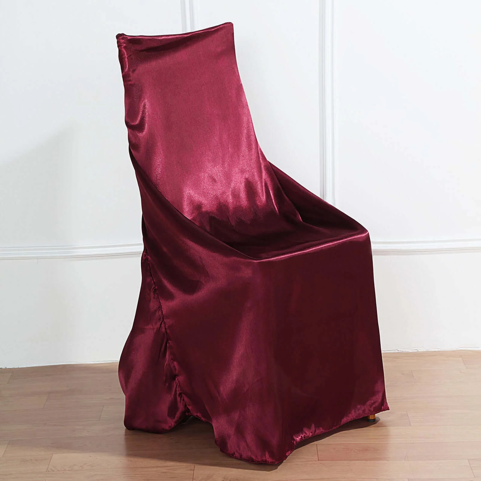 Satin Self-Tie Universal Chair Cover Burgundy - Reusable Slip-On Slipcover for Folding, Dining, Banquet & Standard Size Chairs - Image 2