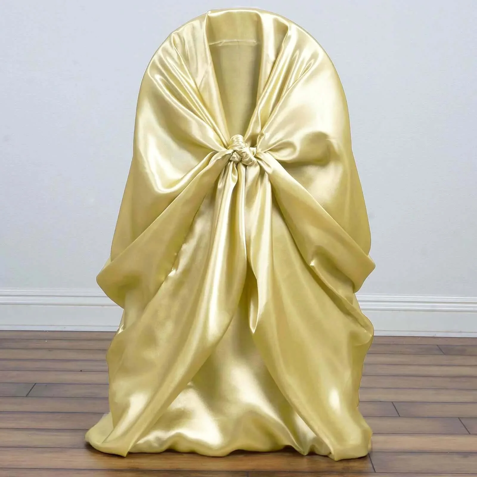 Satin Self-Tie Universal Chair Cover Champagne - Reusable Slip-On Slipcover for Folding, Dining, Banquet & Standard Size Chairs - Image 5