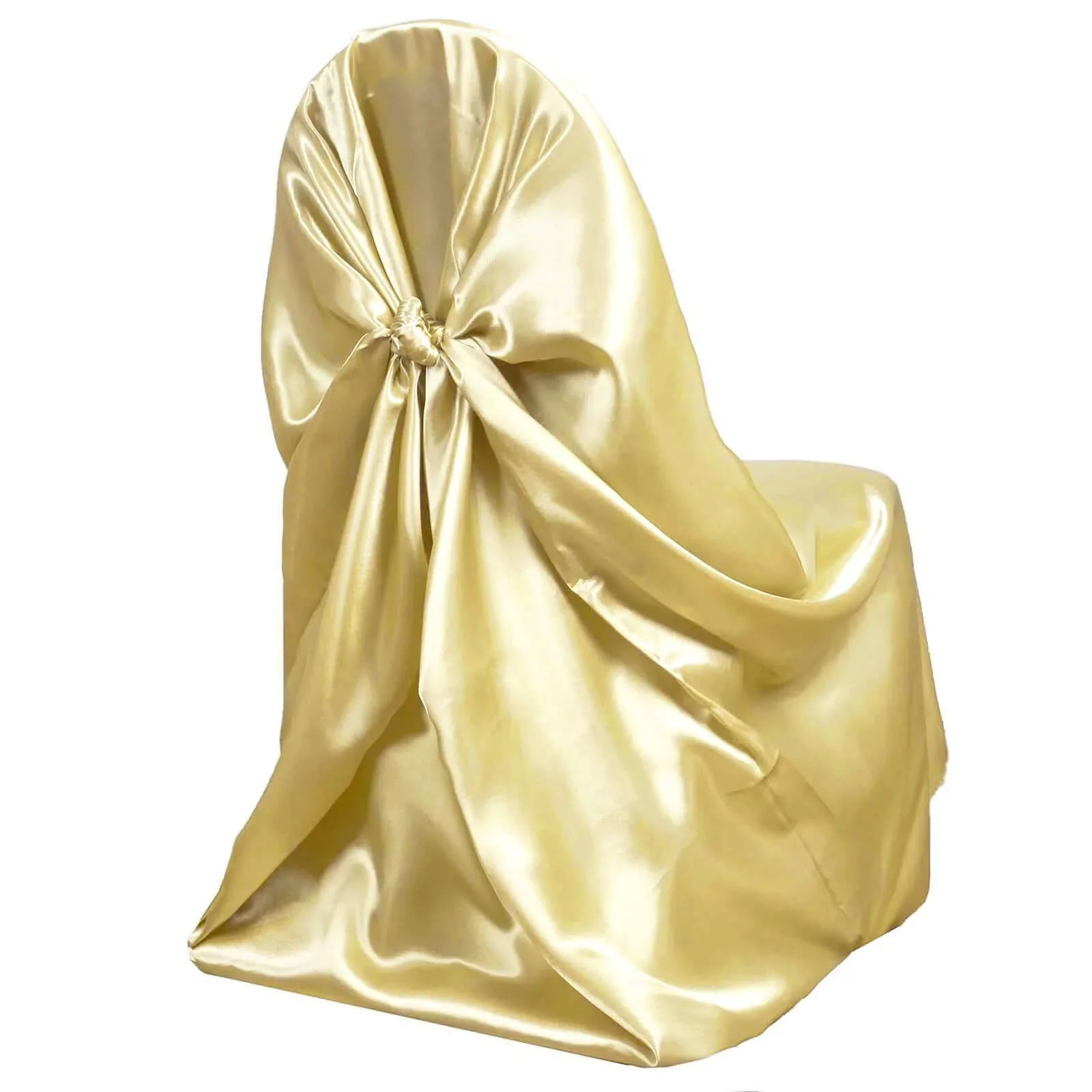 Satin Self-Tie Universal Chair Cover Champagne - Reusable Slip-On Slipcover for Folding, Dining, Banquet & Standard Size Chairs - Image 6