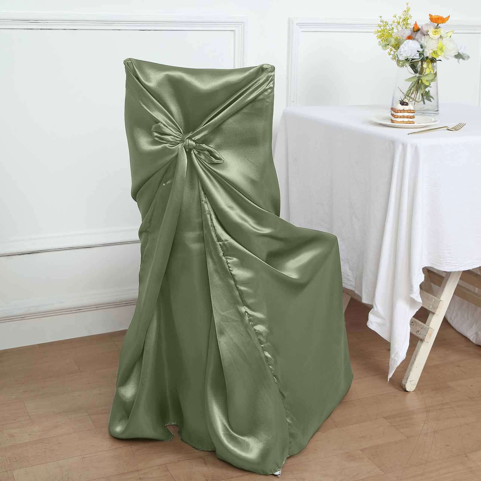 Satin Self-Tie Universal Chair Cover Dusty Sage Green - Reusable Slip-On Slipcover for Folding, Dining, Banquet & Standard Size Chairs - Image 5
