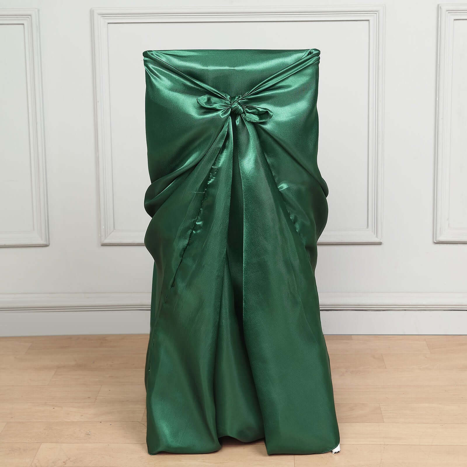 Satin Self-Tie Universal Chair Cover Hunter Emerald Green - Reusable Slip-On Slipcover for Folding, Dining, Banquet & Standard Size Chairs - Image 5