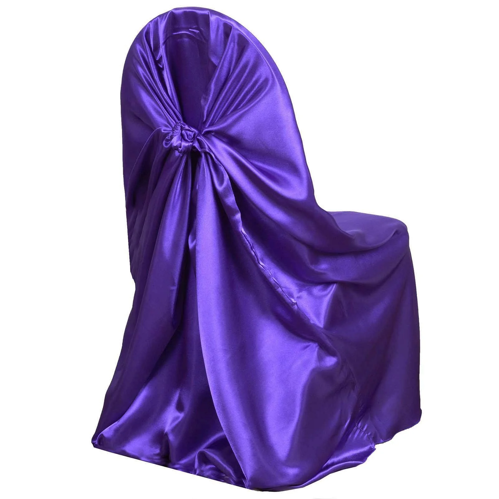 Satin Self-Tie Universal Chair Cover Purple - Reusable Slip-On Slipcover for Folding, Dining, Banquet & Standard Size Chairs - Image 6