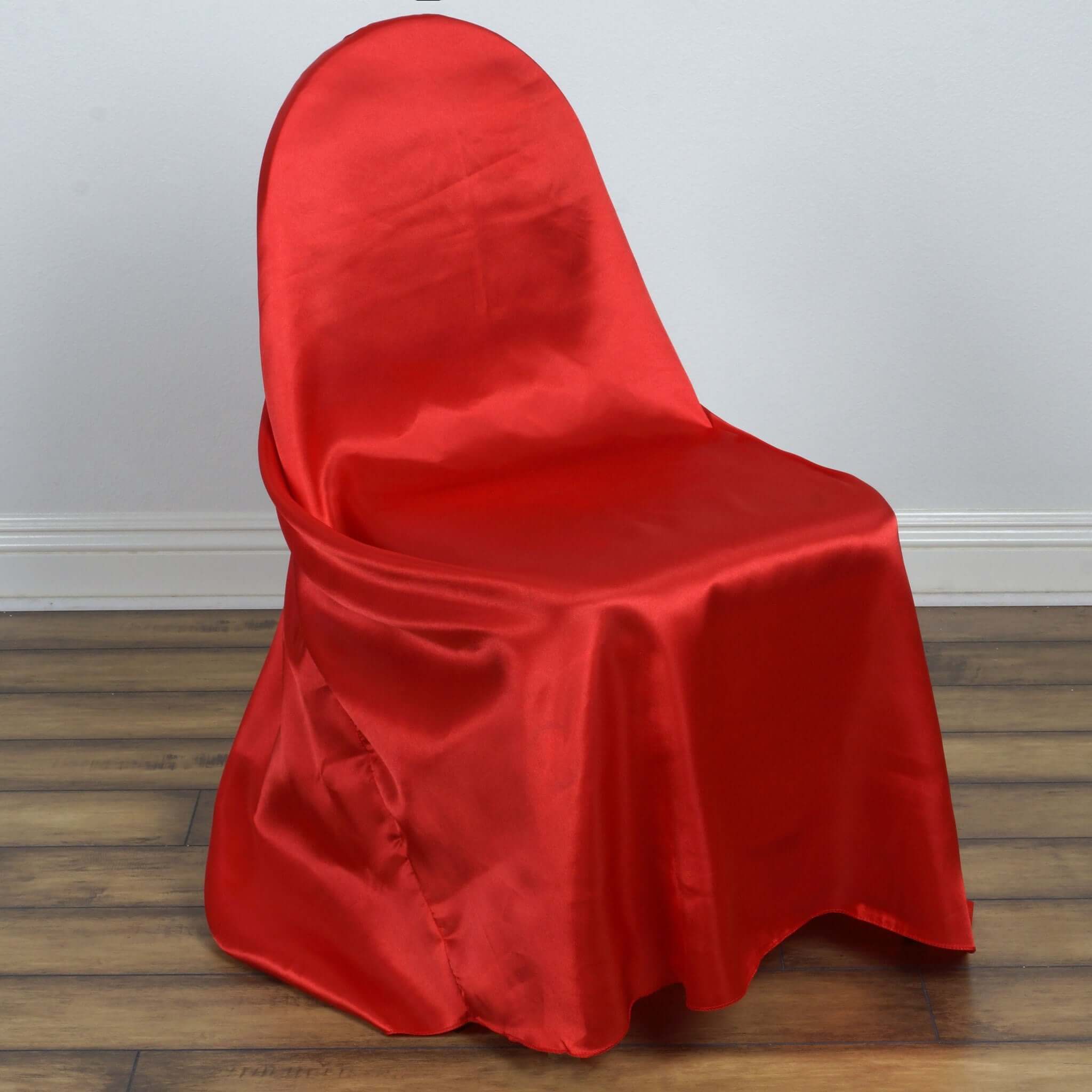 Satin Self-Tie Universal Chair Cover Red - Reusable Slip-On Slipcover for Folding, Dining, Banquet & Standard Size Chairs - Image 5