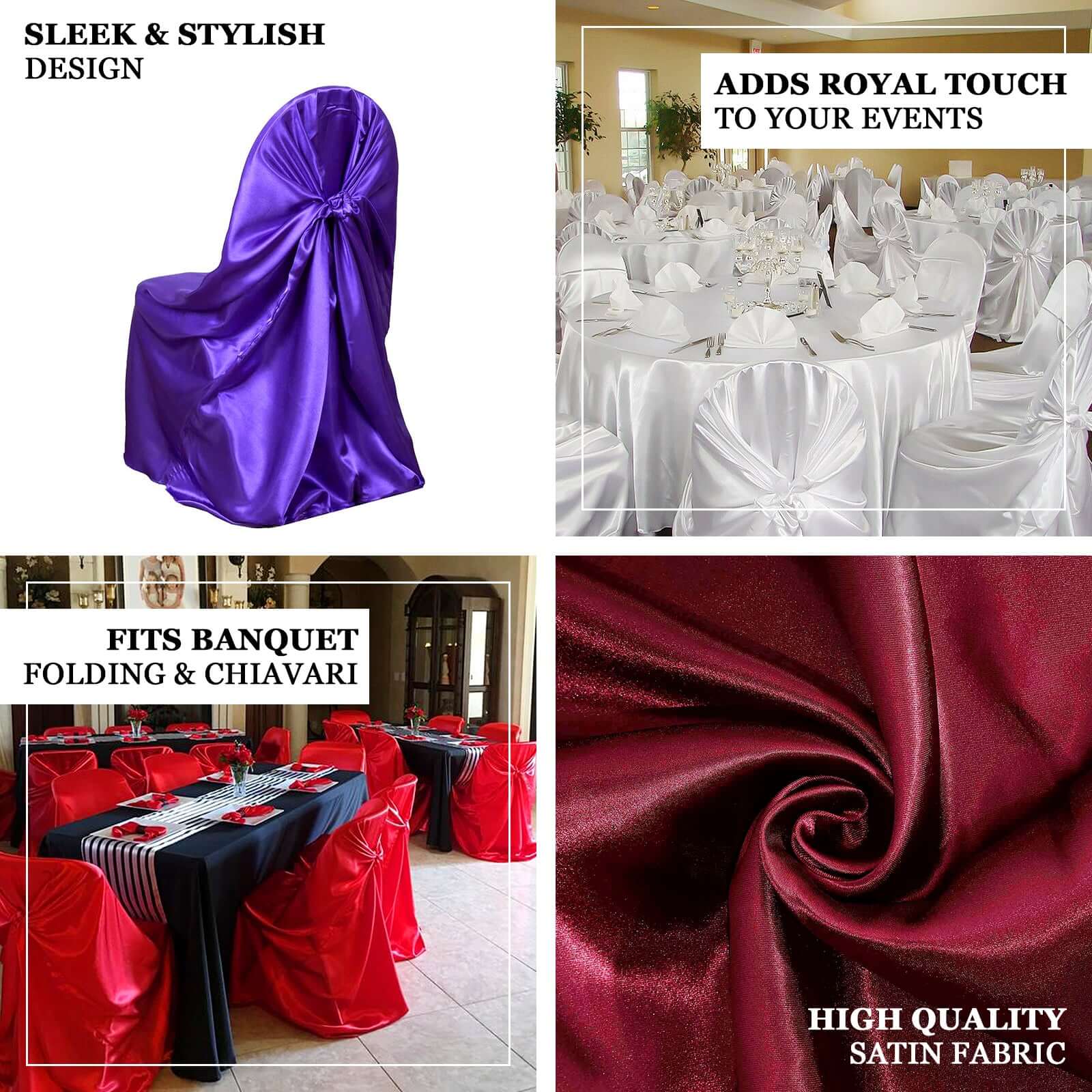Satin Self-Tie Universal Chair Cover Silver - Reusable Slip-On Slipcover for Folding, Dining, Banquet & Standard Size Chairs - Image 3