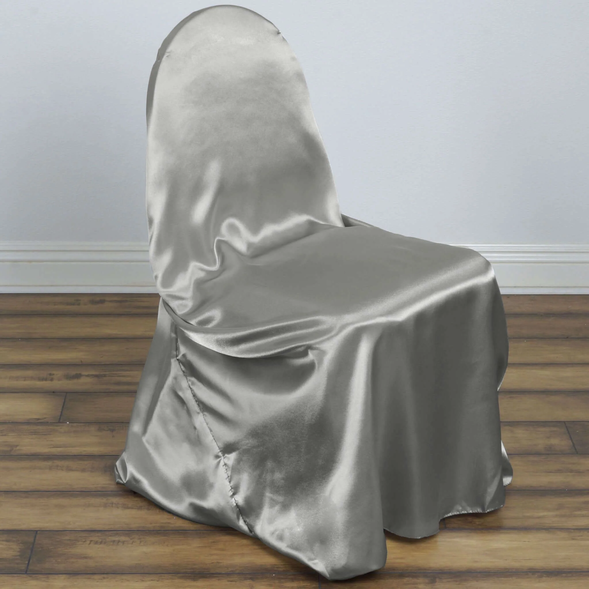 Satin Self-Tie Universal Chair Cover Silver - Reusable Slip-On Slipcover for Folding, Dining, Banquet & Standard Size Chairs - Image 5