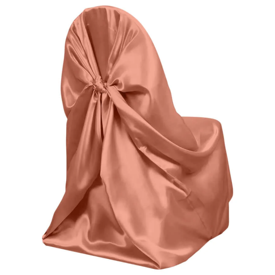 Satin Self-Tie Universal Chair Cover Terracotta (Rust) - Reusable Slip-On Slipcover for Folding, Dining, Banquet & Standard Size Chairs - Image 6