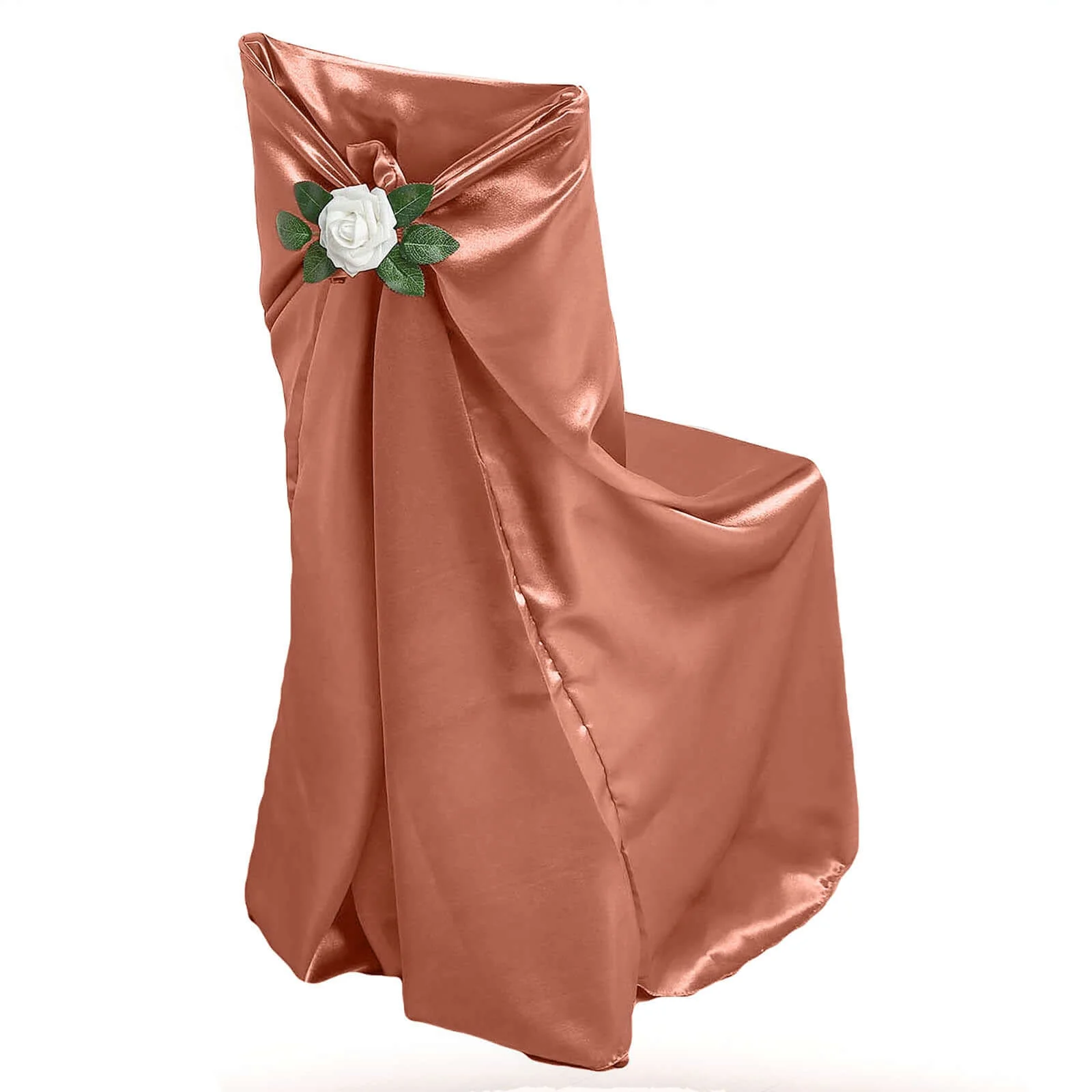 Satin Self-Tie Universal Chair Cover Terracotta (Rust) - Reusable Slip-On Slipcover for Folding, Dining, Banquet & Standard Size Chairs - Image 7