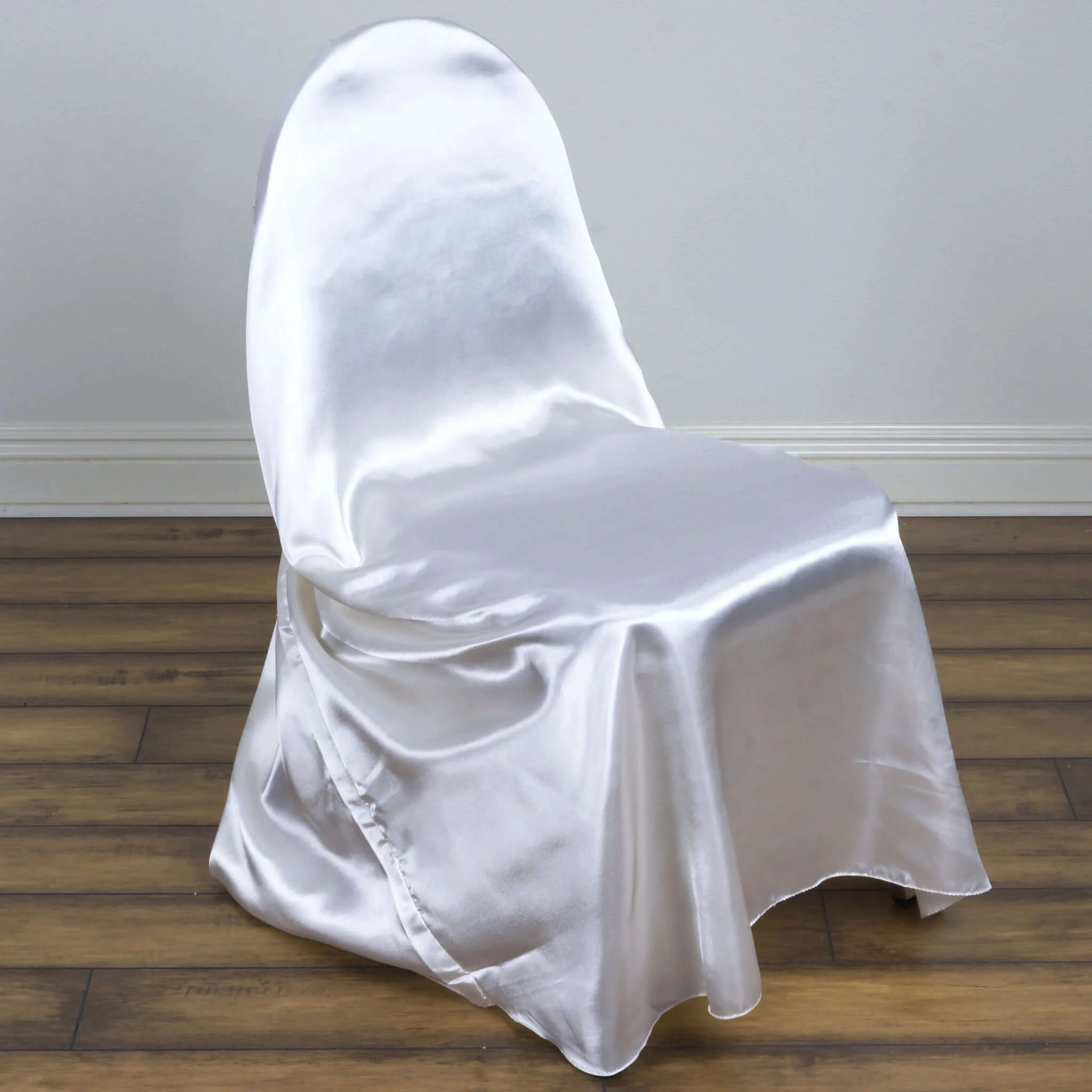 Satin Self-Tie Universal Chair Cover White - Reusable Slip-On Slipcover for Folding, Dining, Banquet & Standard Size Chairs - Image 5