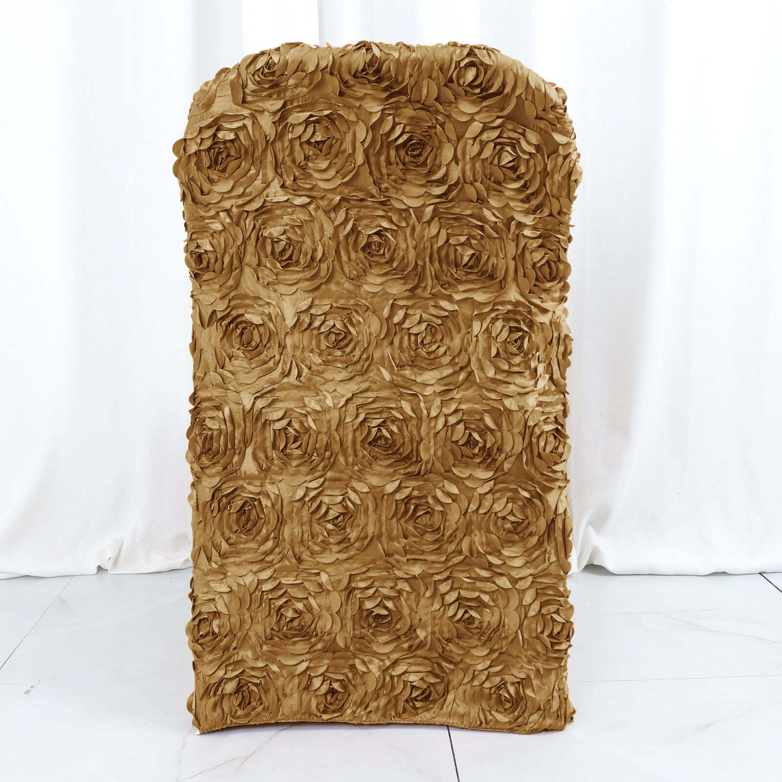Satin Spandex Folding Chair Cover Gold Rosette Design - Wrinkle Resistant Stretch Fitted Slipcover - Image 5