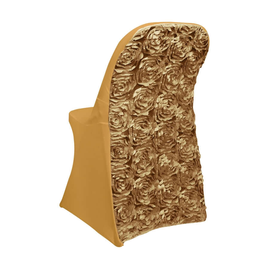 Satin Spandex Folding Chair Cover Gold Rosette Design - Wrinkle Resistant Stretch Fitted Slipcover - Image 6