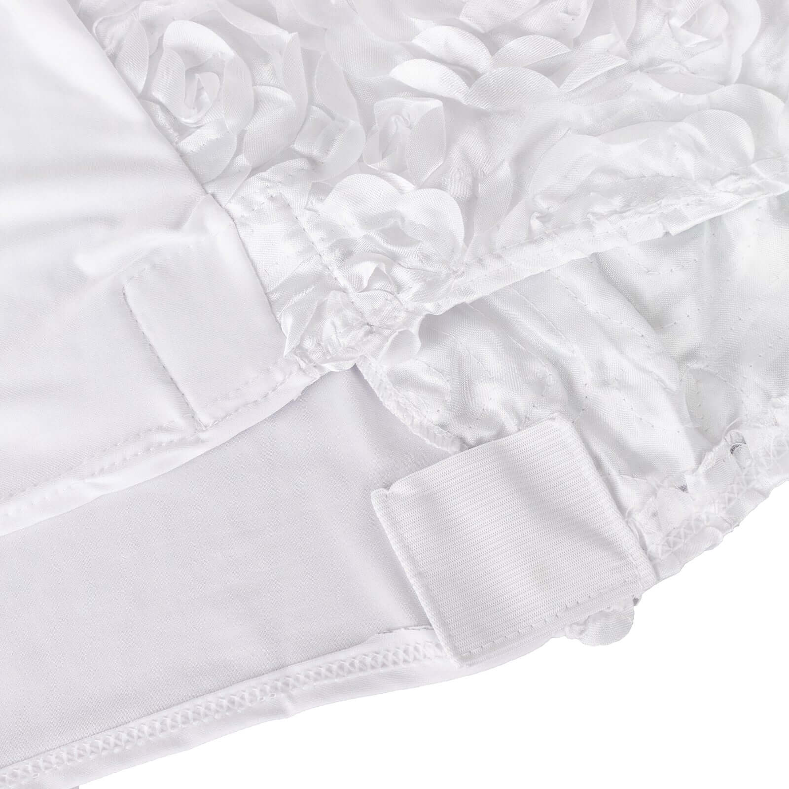 Satin Spandex Folding Chair Cover White Rosette Design - Stylish Wrinkle Resistant Stretch Fitted Slipcover for Weddings & Parties - Image 15