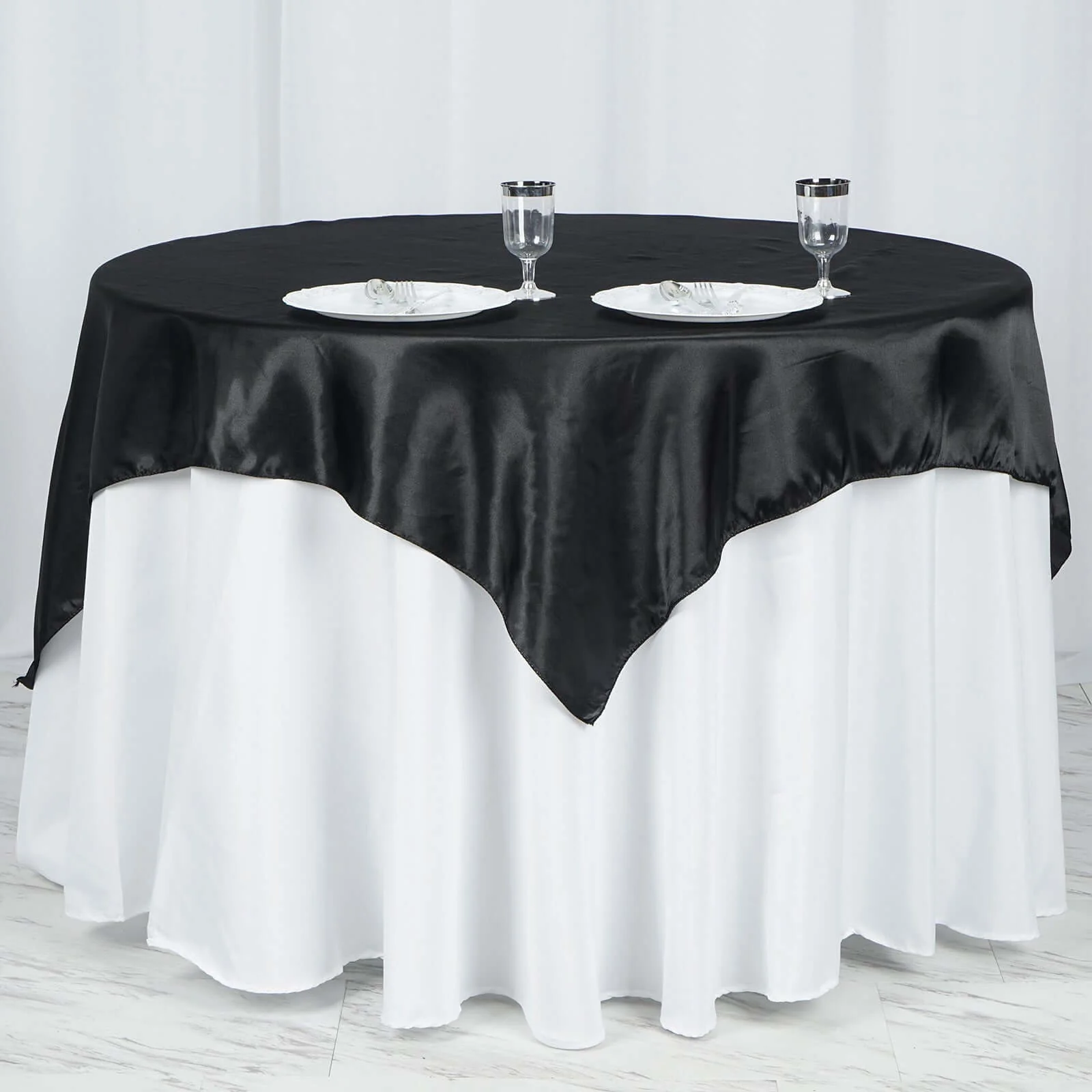 Satin Square Table Overlay 60"x60" Black with Smooth Finish - Luxurious Wedding Table Topper