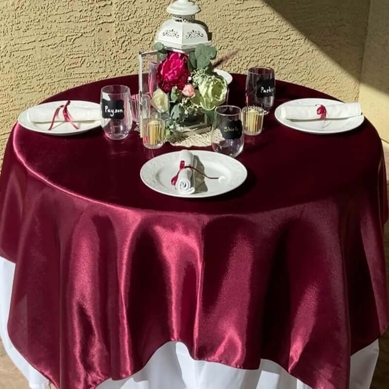 Satin Square Table Overlay 60"x60" Burgundy - Luxurious Wedding Table Topper - Image 2