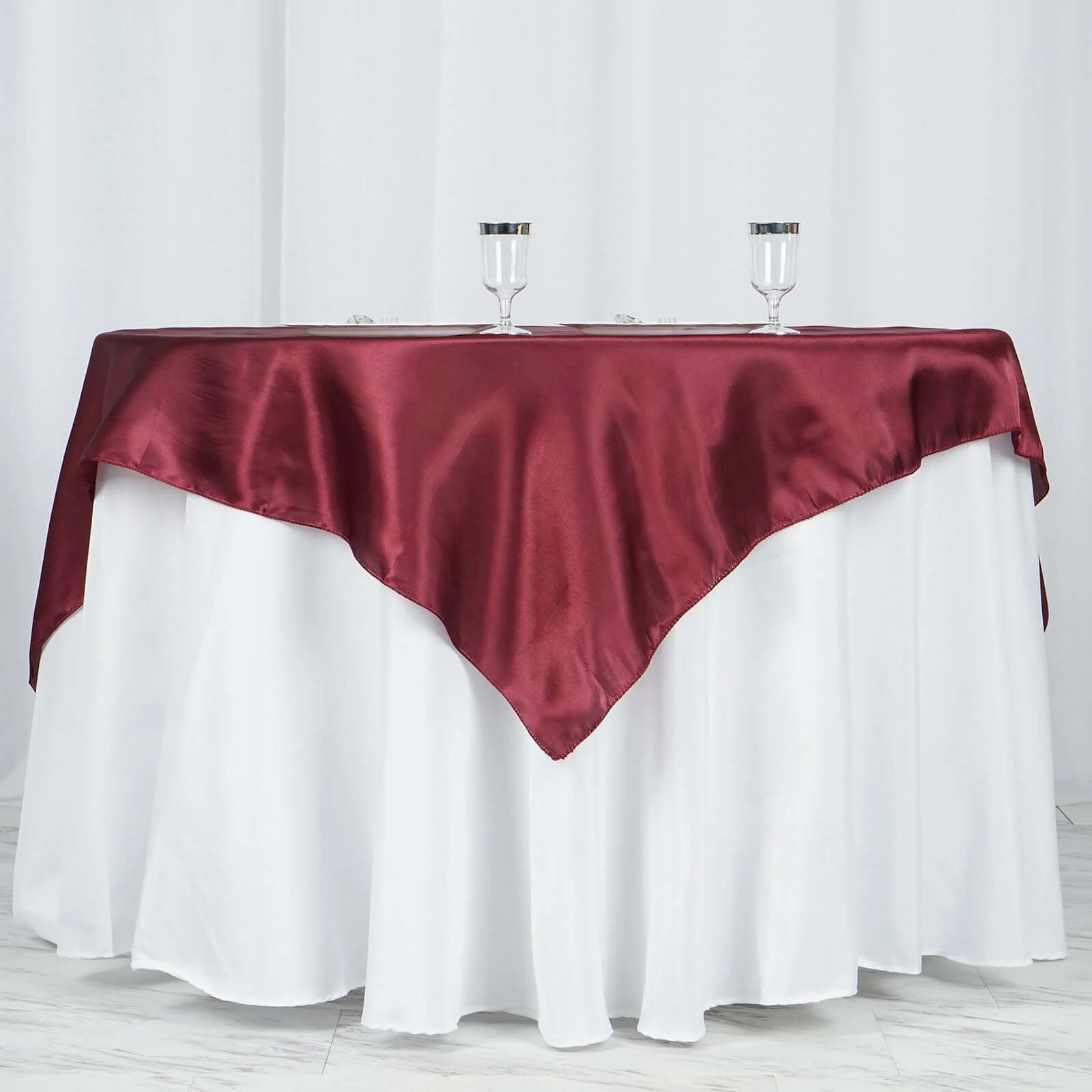 Satin Square Table Overlay 60"x60" Burgundy - Luxurious Wedding Table Topper - Image 3
