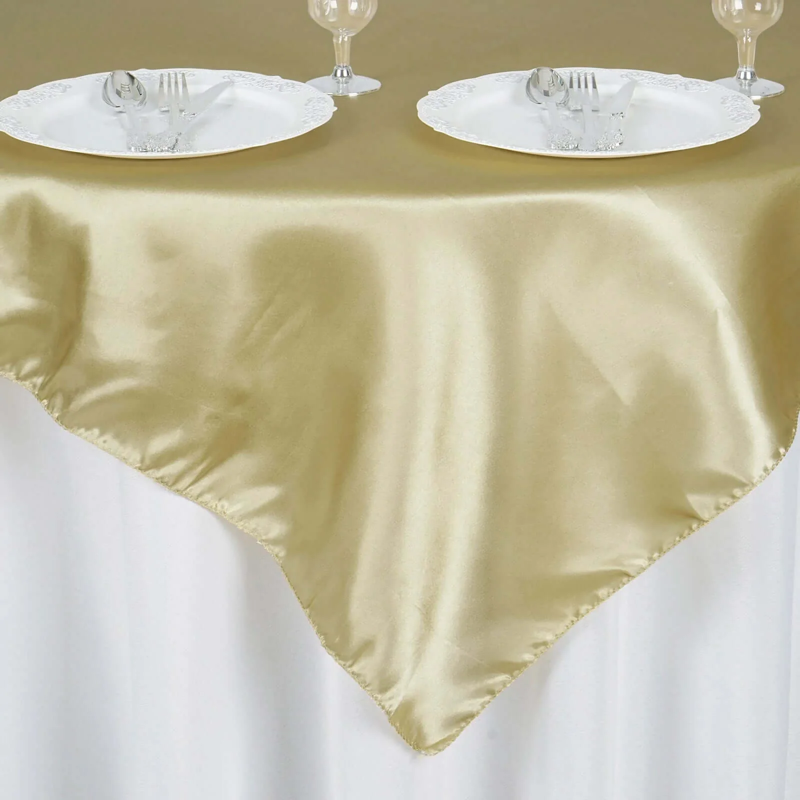 Satin Square Table Overlay 60"x60" Champagne - Luxurious Wedding Table Topper - Image 3