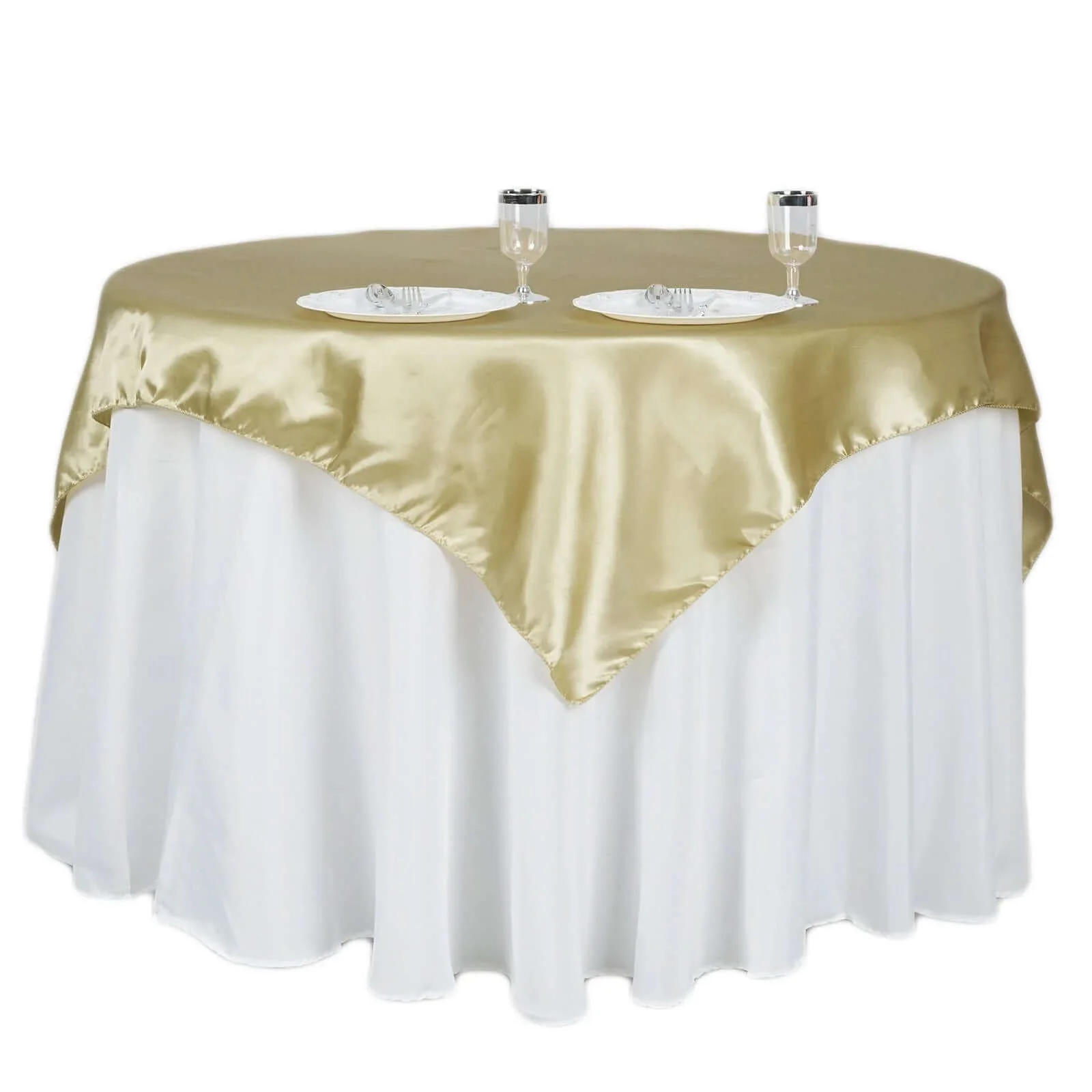 Satin Square Table Overlay 60"x60" Champagne - Luxurious Wedding Table Topper - Image 6