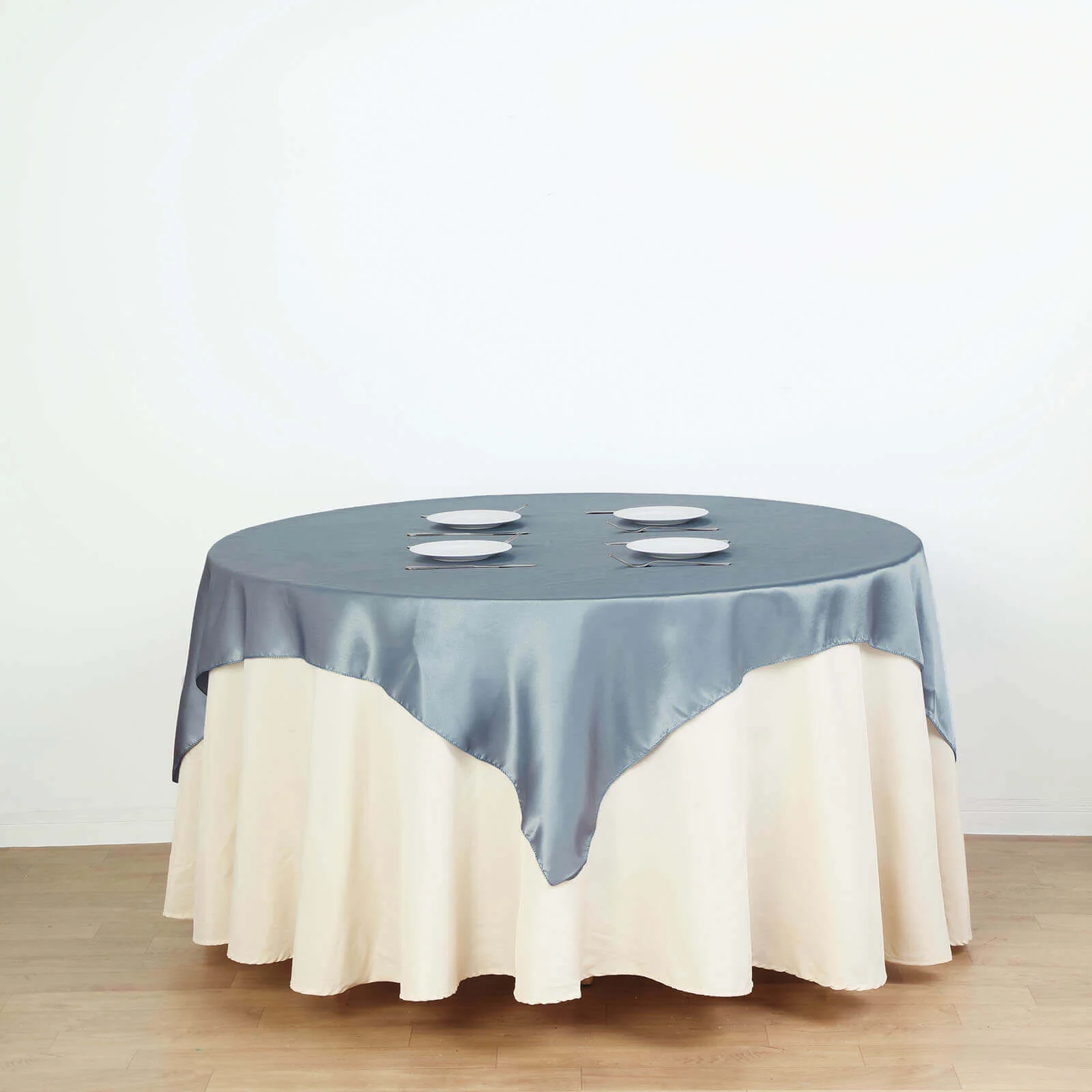 Satin Square Table Overlay 60"x60" Dusty Blue - Luxurious Wedding Table Topper - Image 2