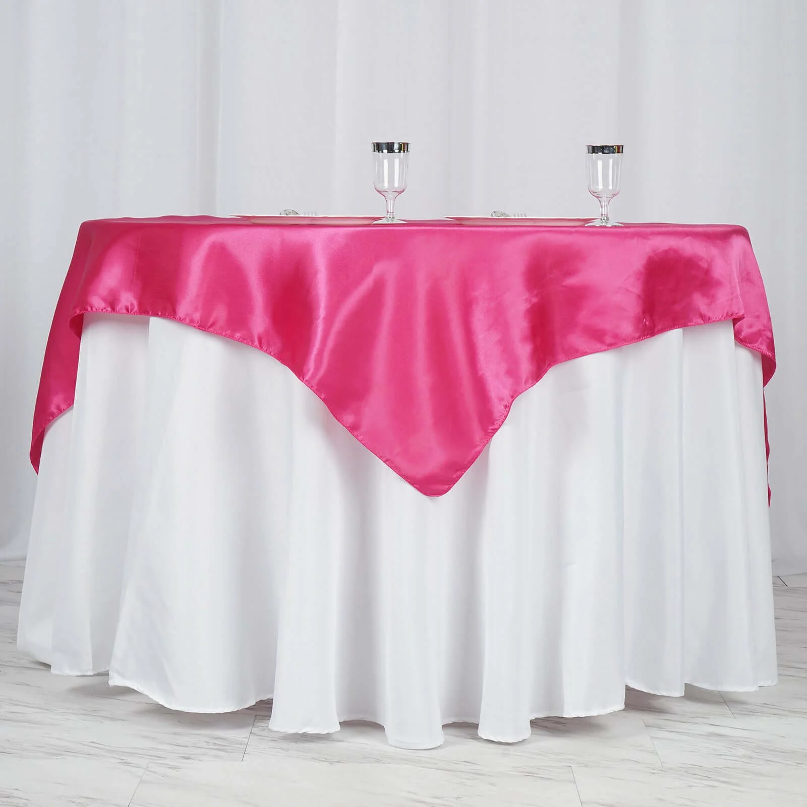 Satin Square Table Overlay 60"x60" Fuchsia - Luxurious Wedding Table Topper - Image 2