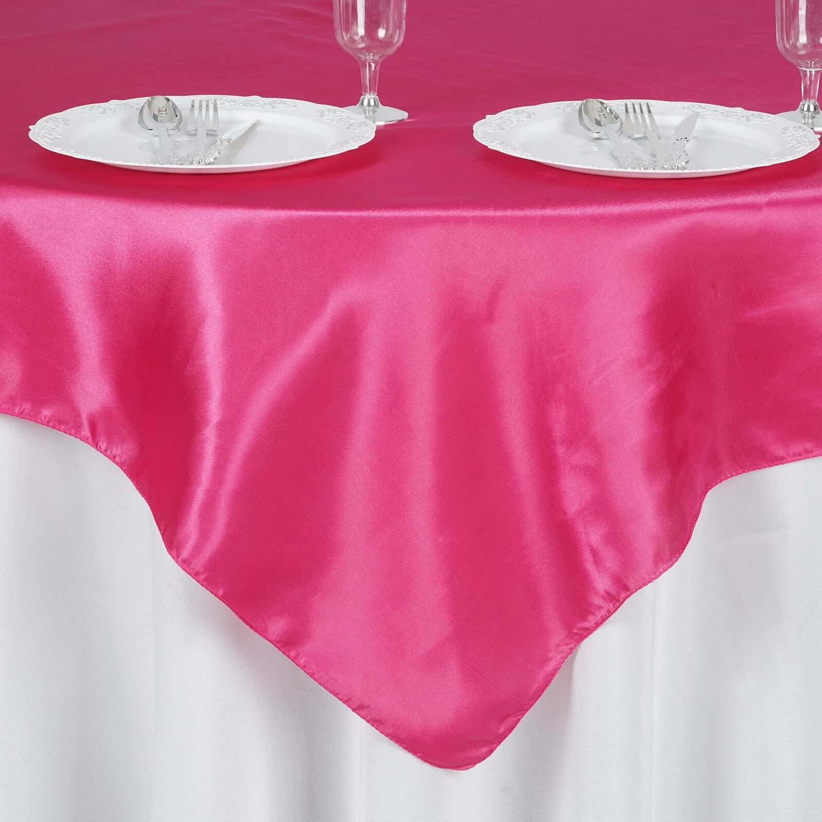Satin Square Table Overlay 60"x60" Fuchsia - Luxurious Wedding Table Topper - Image 5