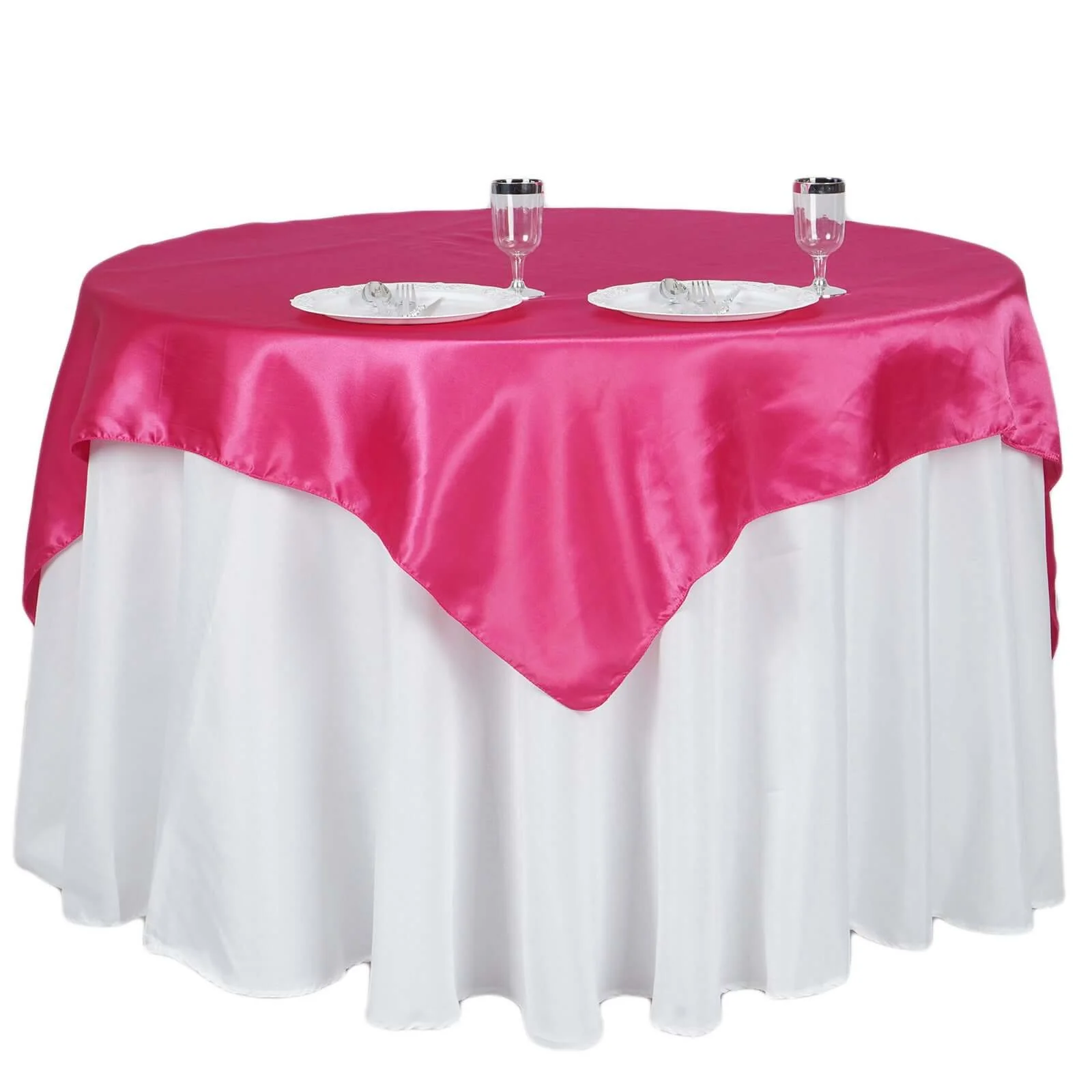 Satin Square Table Overlay 60"x60" Fuchsia - Luxurious Wedding Table Topper - Image 6