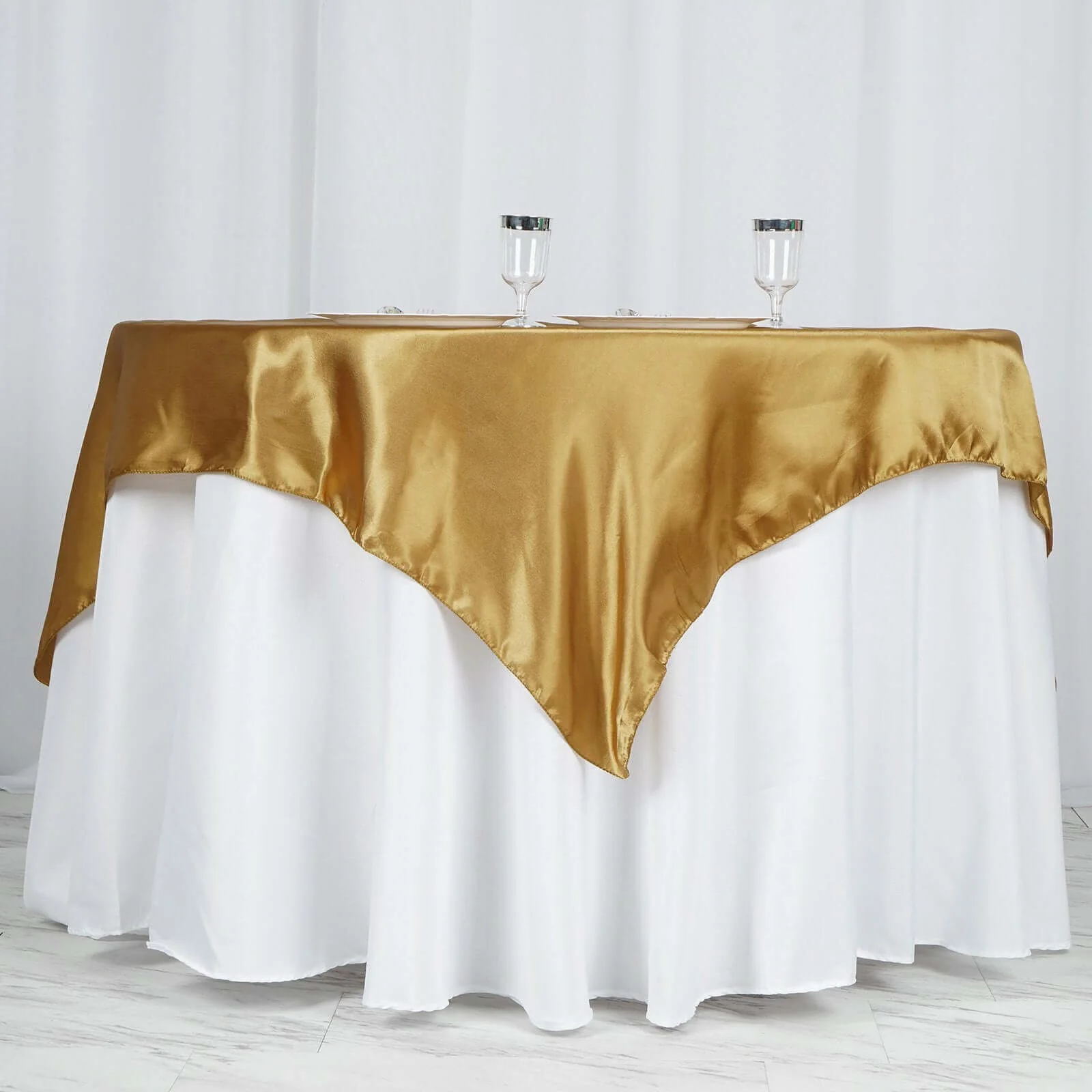 Satin Square Table Overlay 60"x60" Gold with Smooth Finish - Luxurious Wedding Decor - Image 2