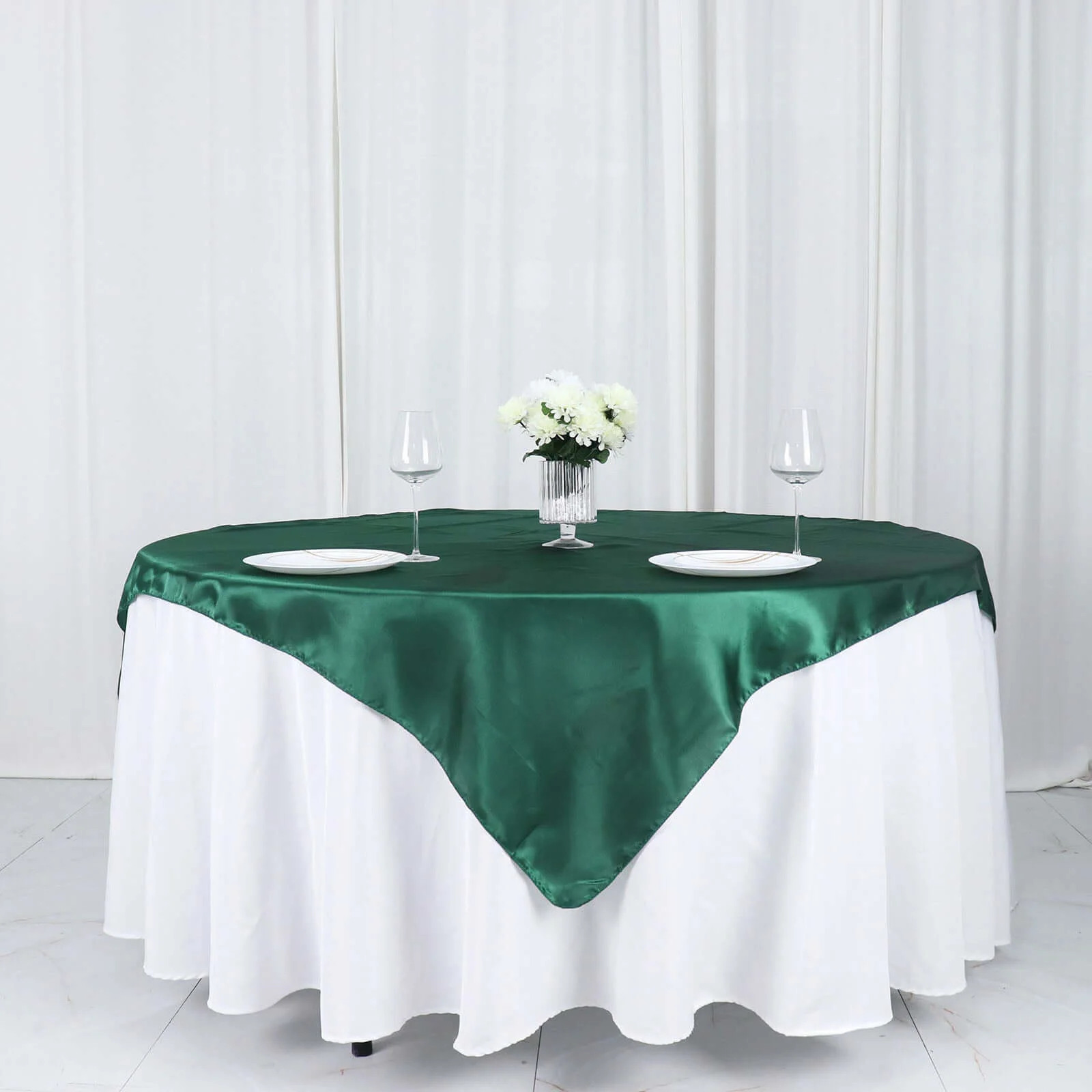 Satin Square Table Overlay 60"x60" Hunter Emerald Green - Luxurious Wedding Table Topper