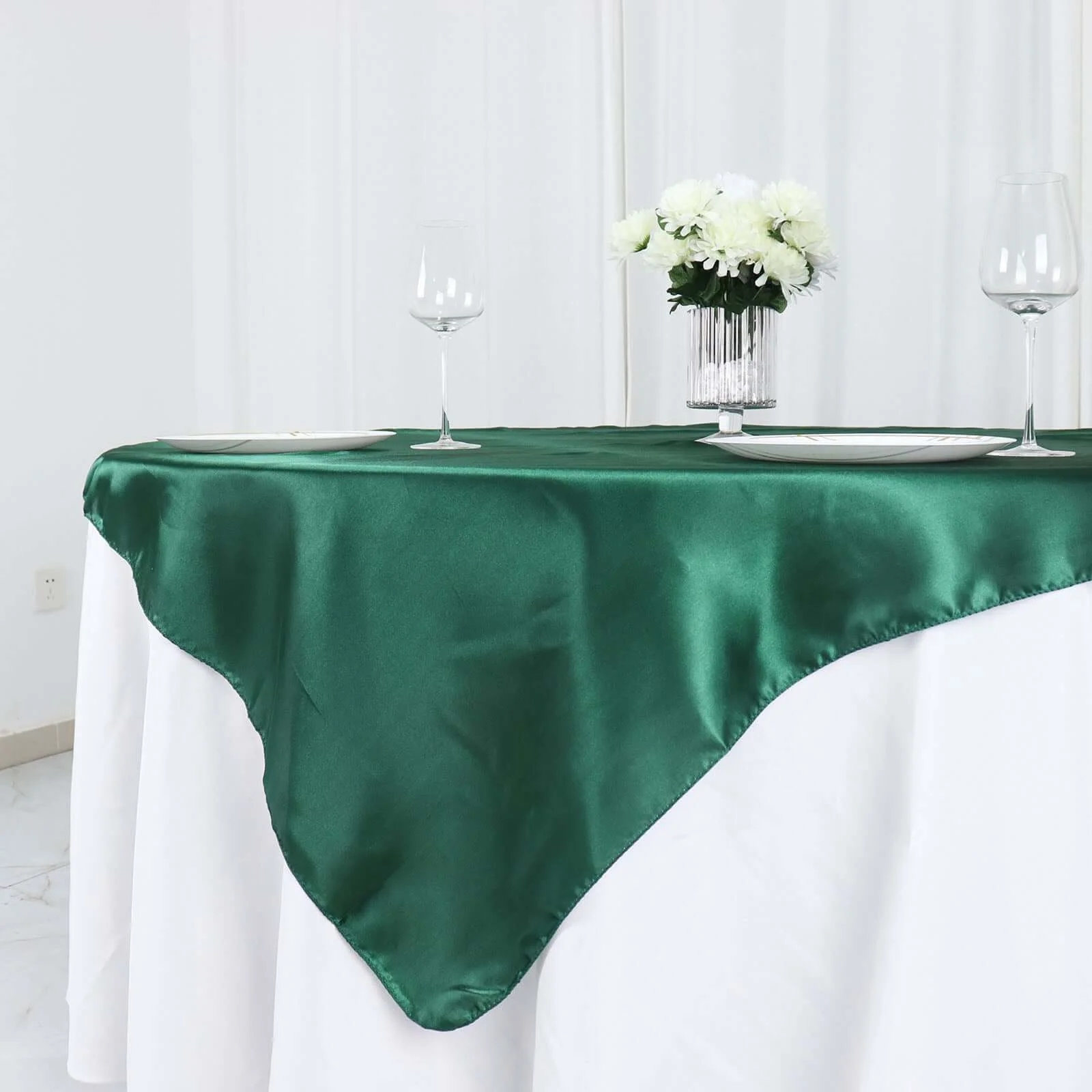 Satin Square Table Overlay 60"x60" Hunter Emerald Green - Luxurious Wedding Table Topper - Image 2