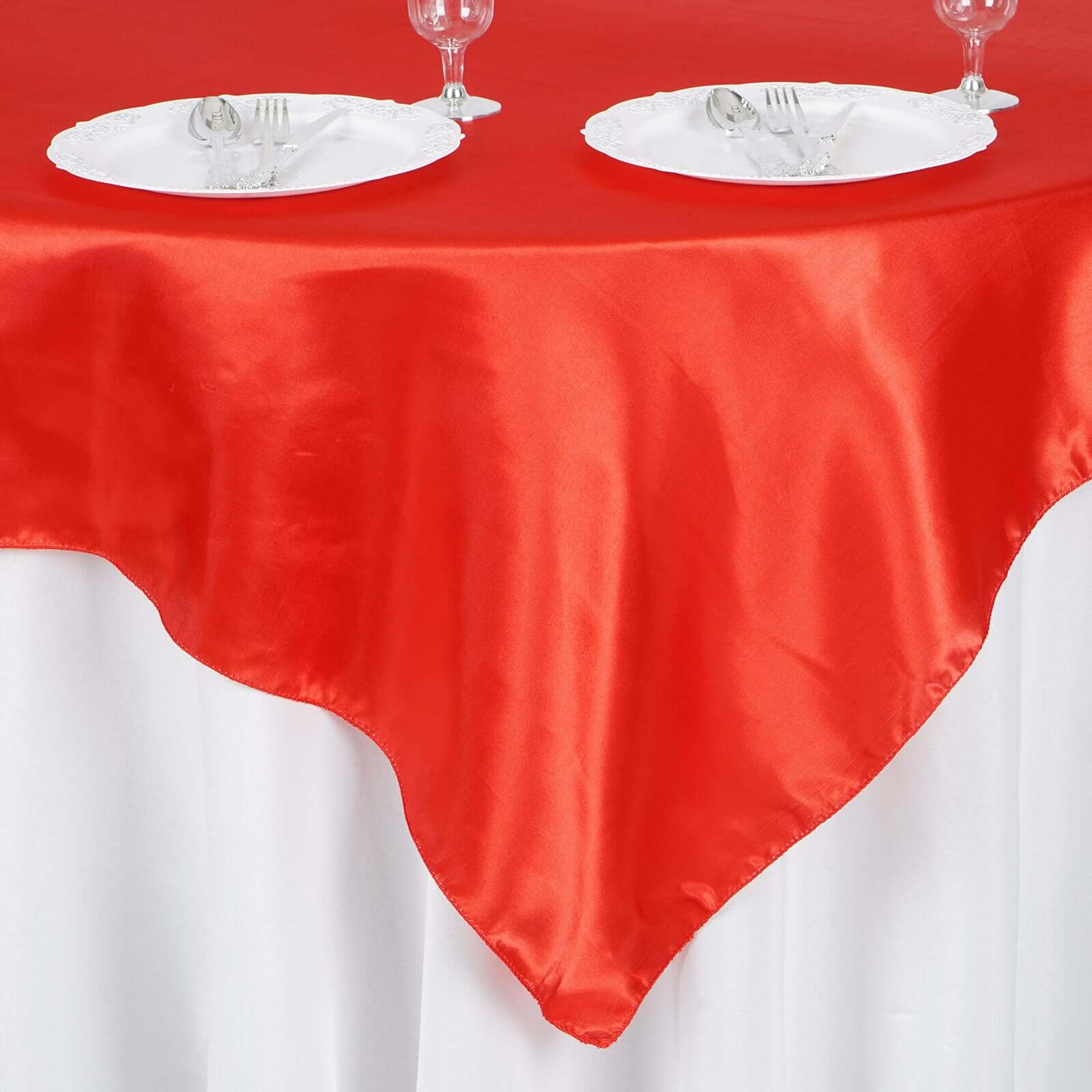 Satin Square Table Overlay 60"x60" Red - Luxurious Wedding Table Topper - Image 3