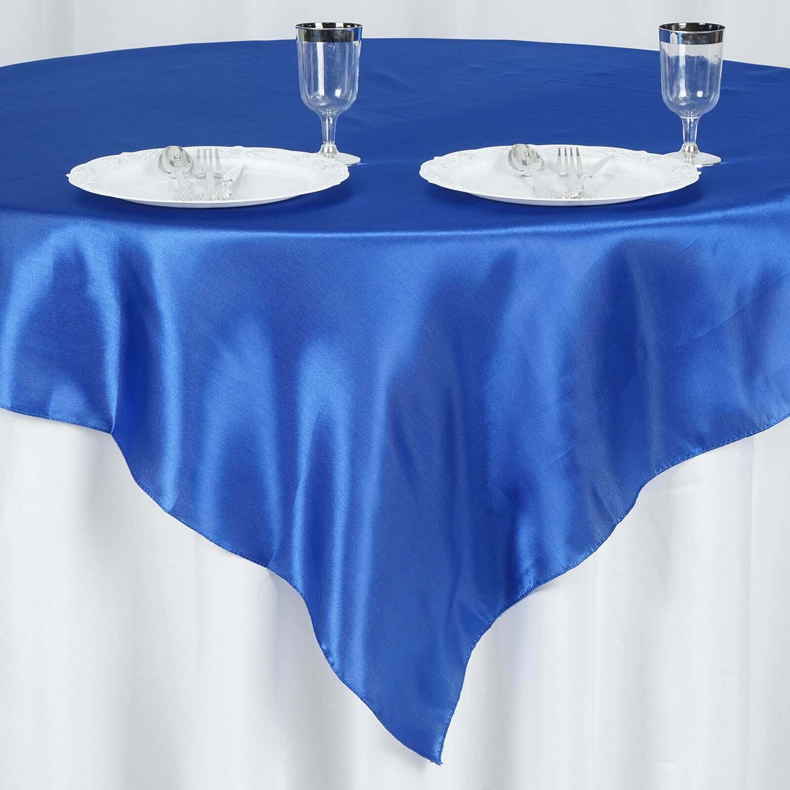 Satin Square Table Overlay 60"x60" Royal Blue - Luxurious Wedding Table Topper - Image 3