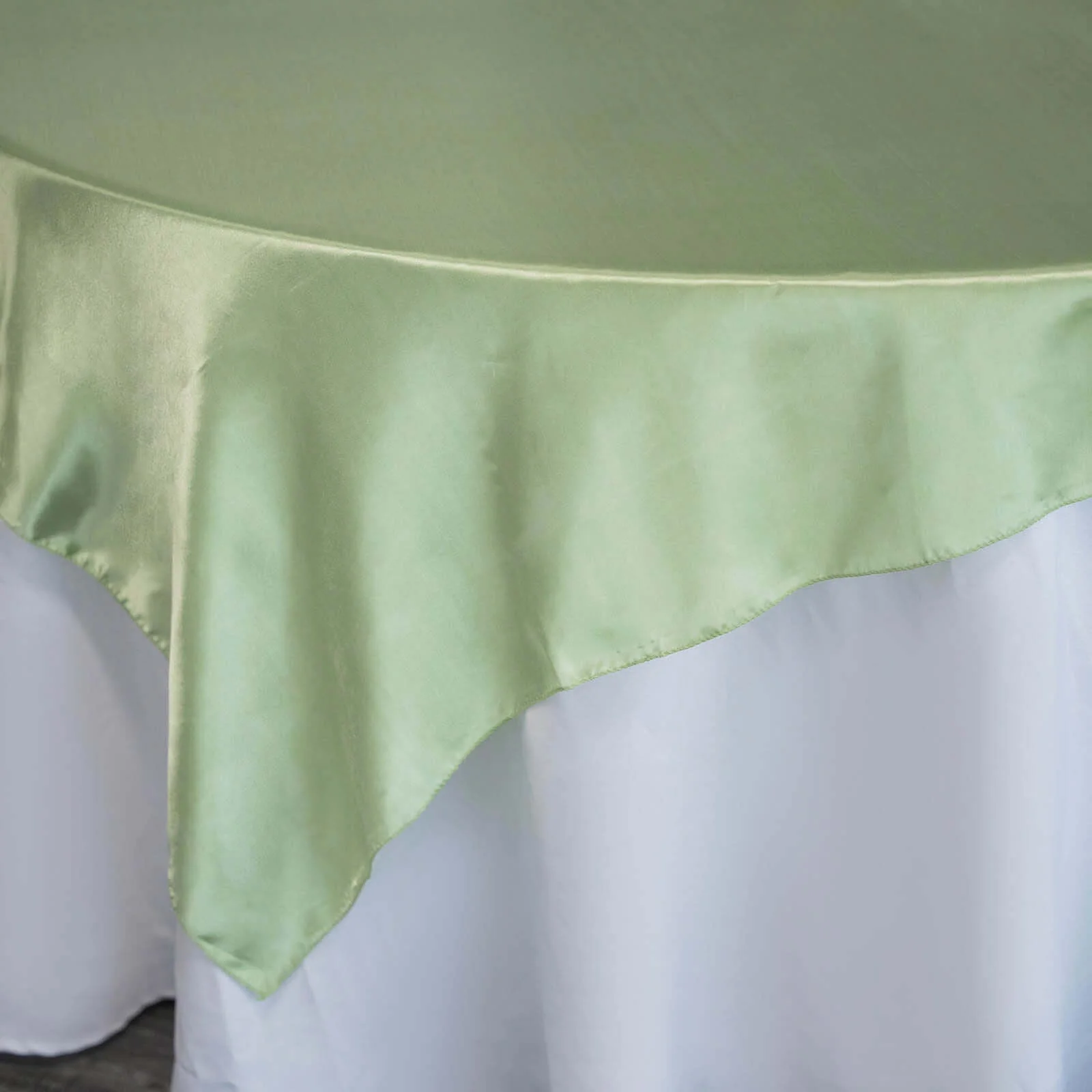 Satin Square Table Overlay 60"x60" Sage Green - Luxurious Wedding Table Topper - Image 2