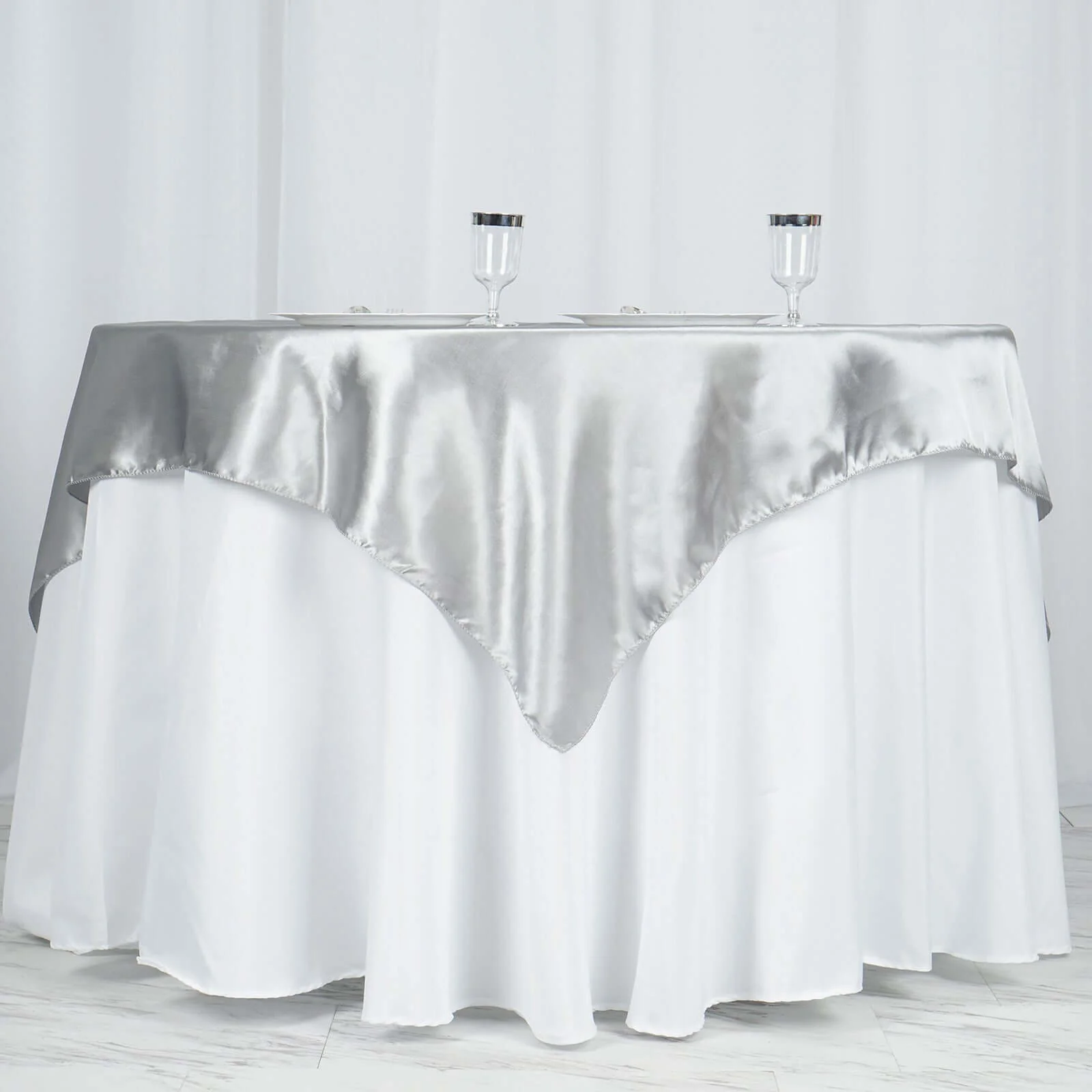 Satin Square Table Overlay 60"x60" Silver - Luxurious Wedding Table Topper - Image 2